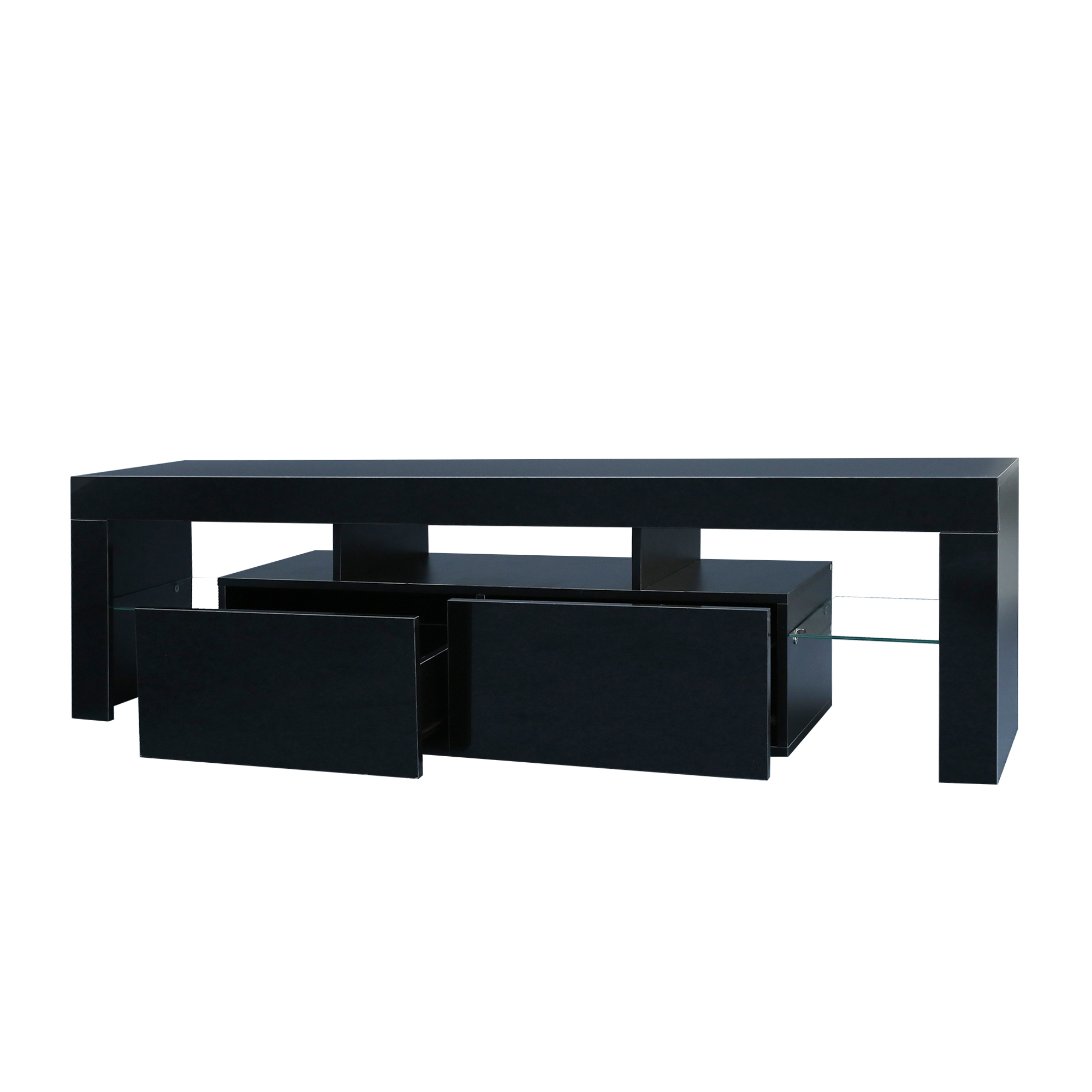 Anmytek Modern Black TV Stand Entertainment Center 20 Colors LED Lights With Remote Control For Living Room
