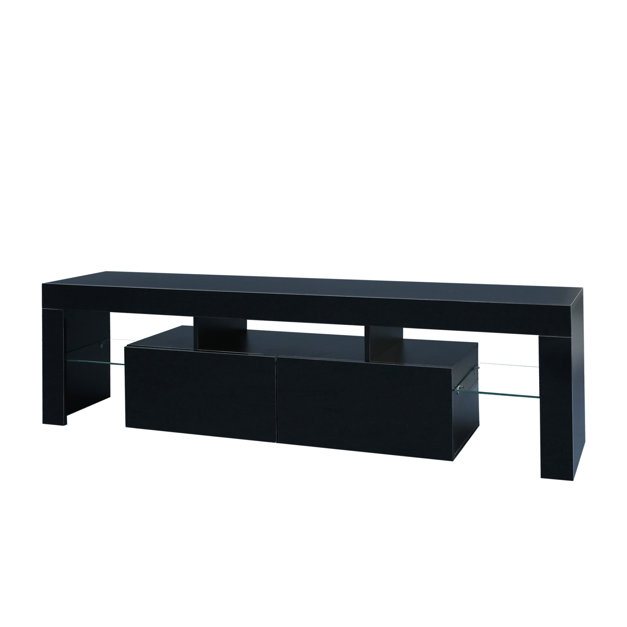 Anmytek Modern Black TV Stand Entertainment Center 20 Colors LED Lights With Remote Control For Living Room