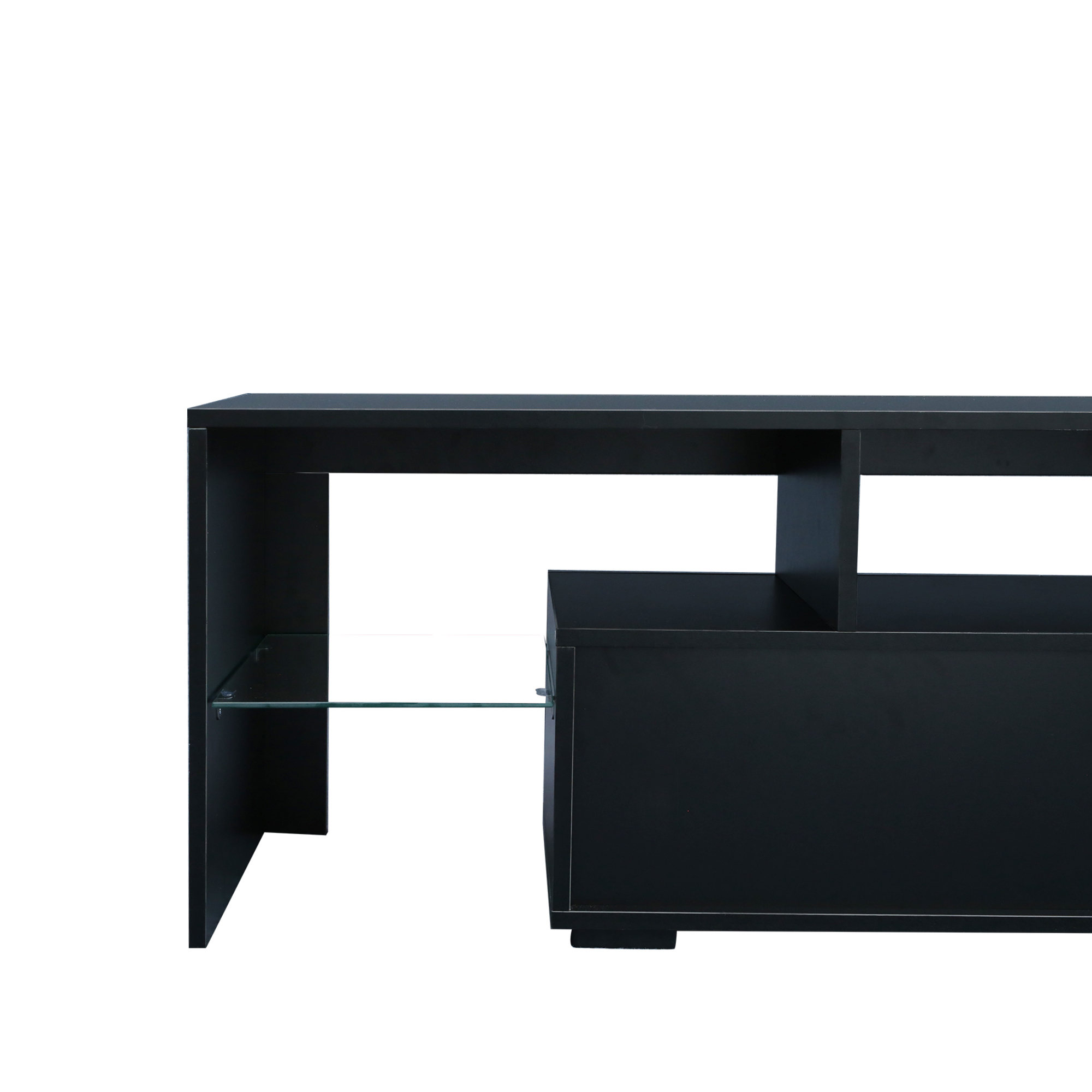 Anmytek Modern Black TV Stand Entertainment Center 20 Colors LED Lights With Remote Control For Living Room