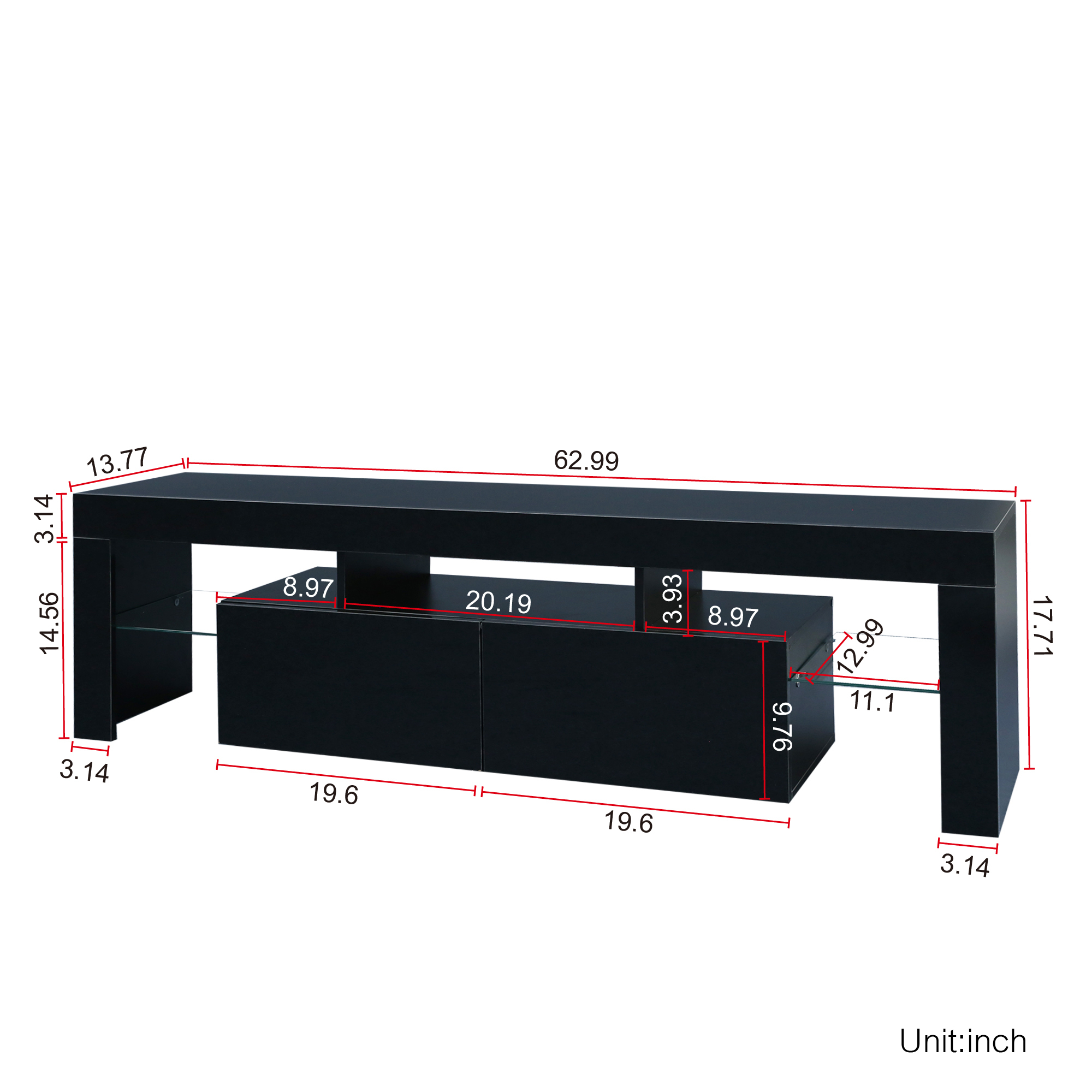 Anmytek Modern Black TV Stand Entertainment Center 20 Colors LED Lights With Remote Control For Living Room