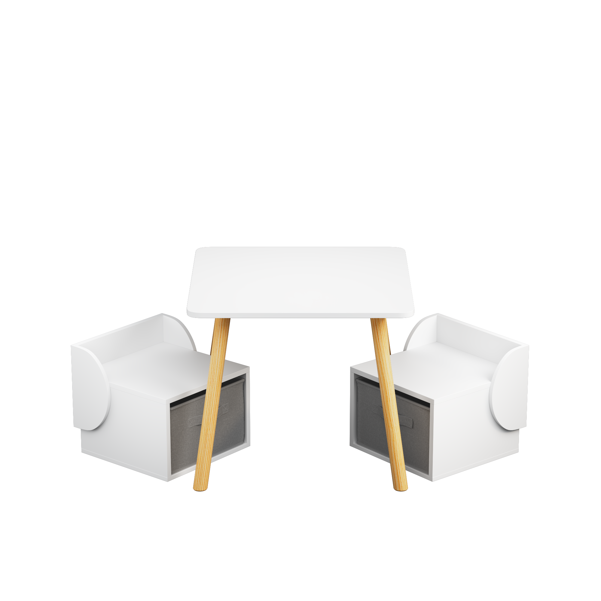 Anmytek Kids Table and 2 Chair Set 3 Piece Toddler Activity Play Table with Storage Bins Wooden Children Furniture for Playroom Bedroom White and Natural