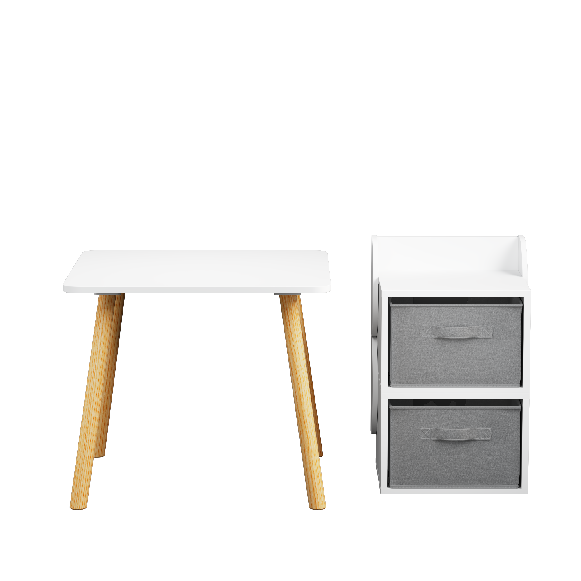 Anmytek Kids Table and 2 Chair Set 3 Piece Toddler Activity Play Table with Storage Bins Wooden Children Furniture for Playroom Bedroom White and Natural