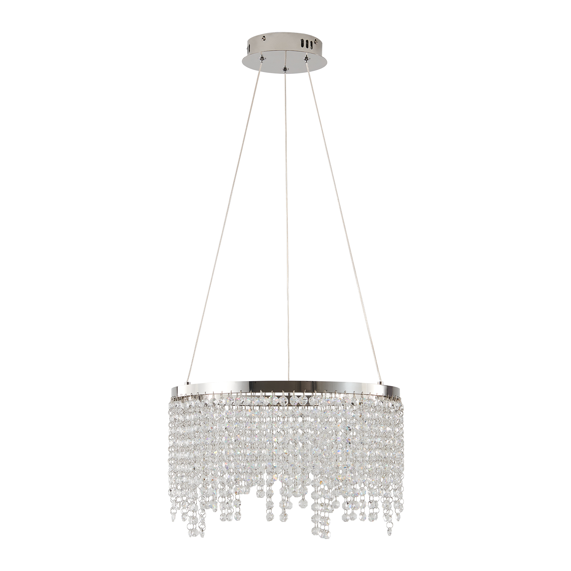 Anmytek 16‑Inch Luxury Crystal LED Chandelier Adjustable Height Color Temperature 3000K‑6000K Modern Pendant Light for Living Room Dining Room Bedroom