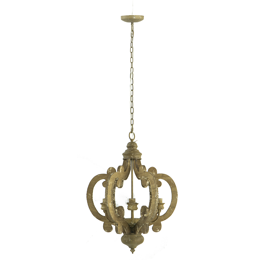 Anmytek Farmhouse 6‑Light Wood Chandelier Adjustable Chain Pendant Light Fixture for Dining Room Living Room Entryway Bulb Not Included