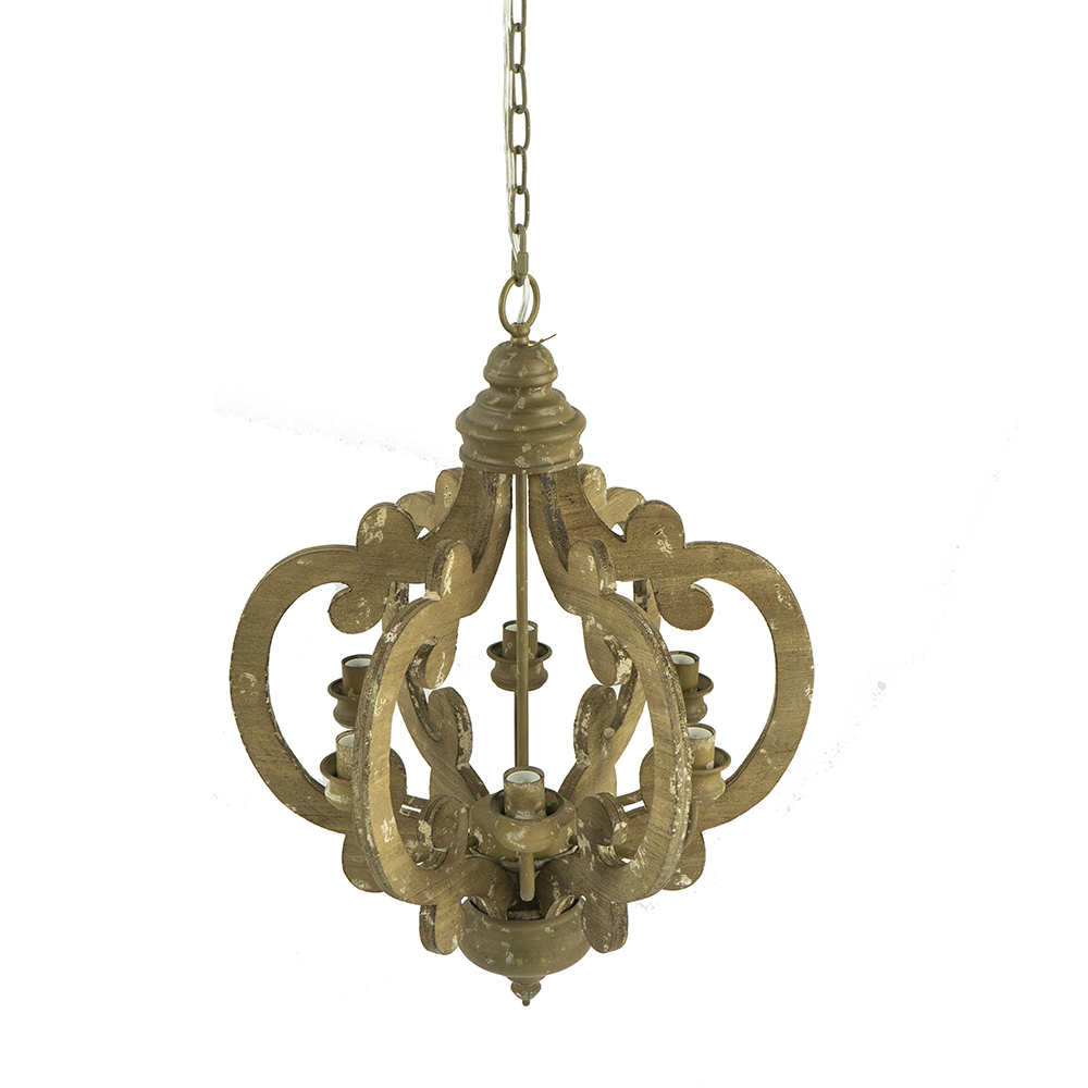 Anmytek Farmhouse 6‑Light Wood Chandelier Adjustable Chain Pendant Light Fixture for Dining Room Living Room Entryway Bulb Not Included