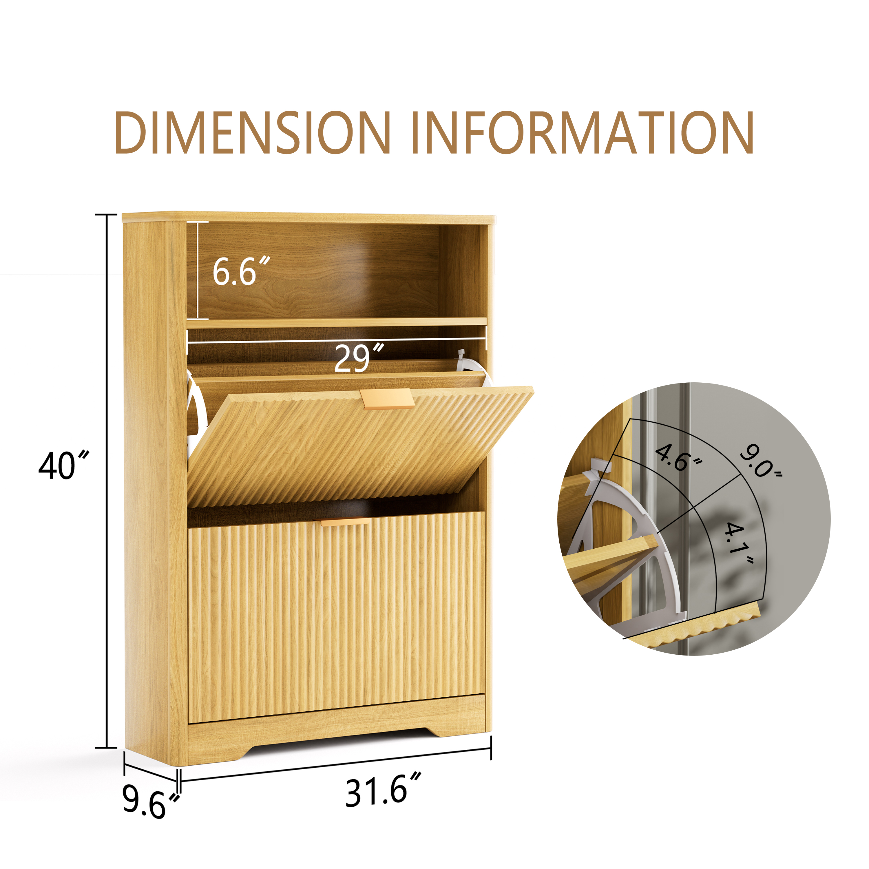 Anmytek Tall Free Standing Shoe Cabinet 2 Flip Drawers Hidden Shoe Storage Organizer for Entryway Foyer Hallway Natural Finish