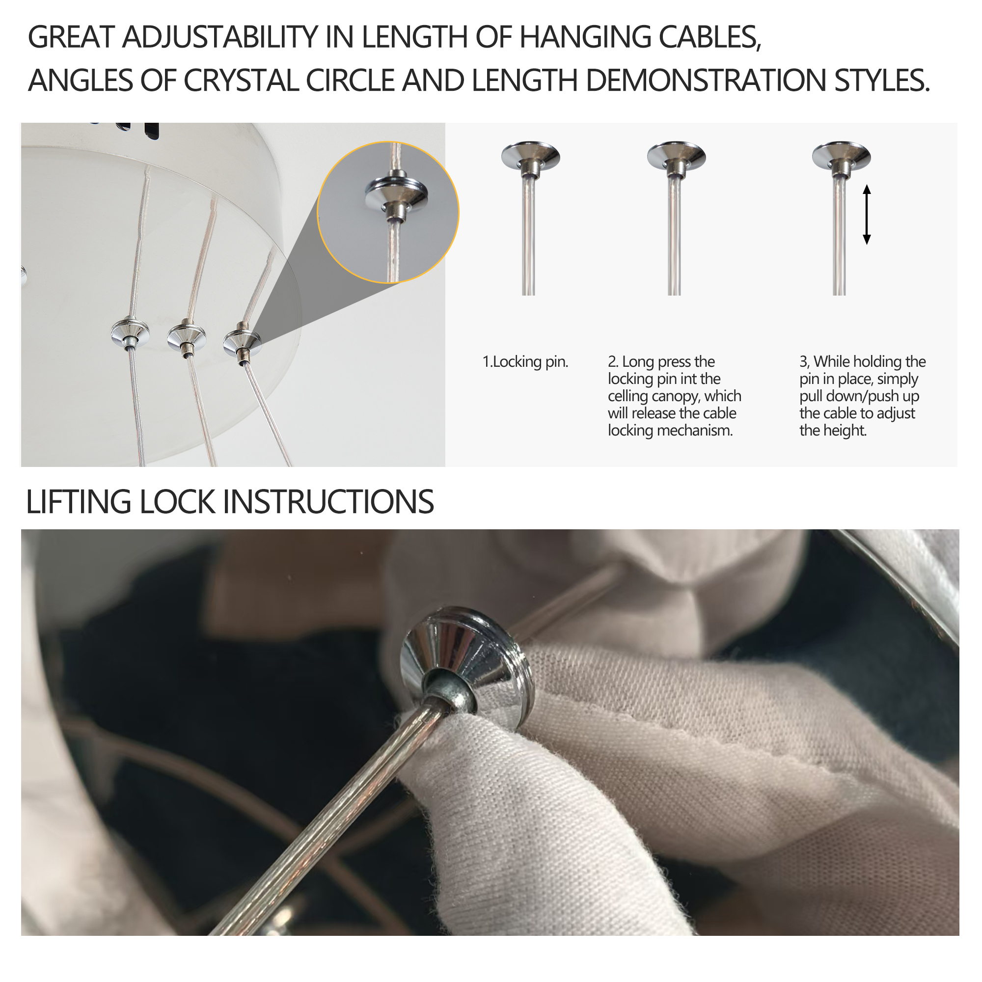 Anmytek 16‑Inch Luxury Crystal LED Chandelier Adjustable Height Color Temperature 3000K‑6000K Modern Pendant Light for Living Room Dining Room Bedroom