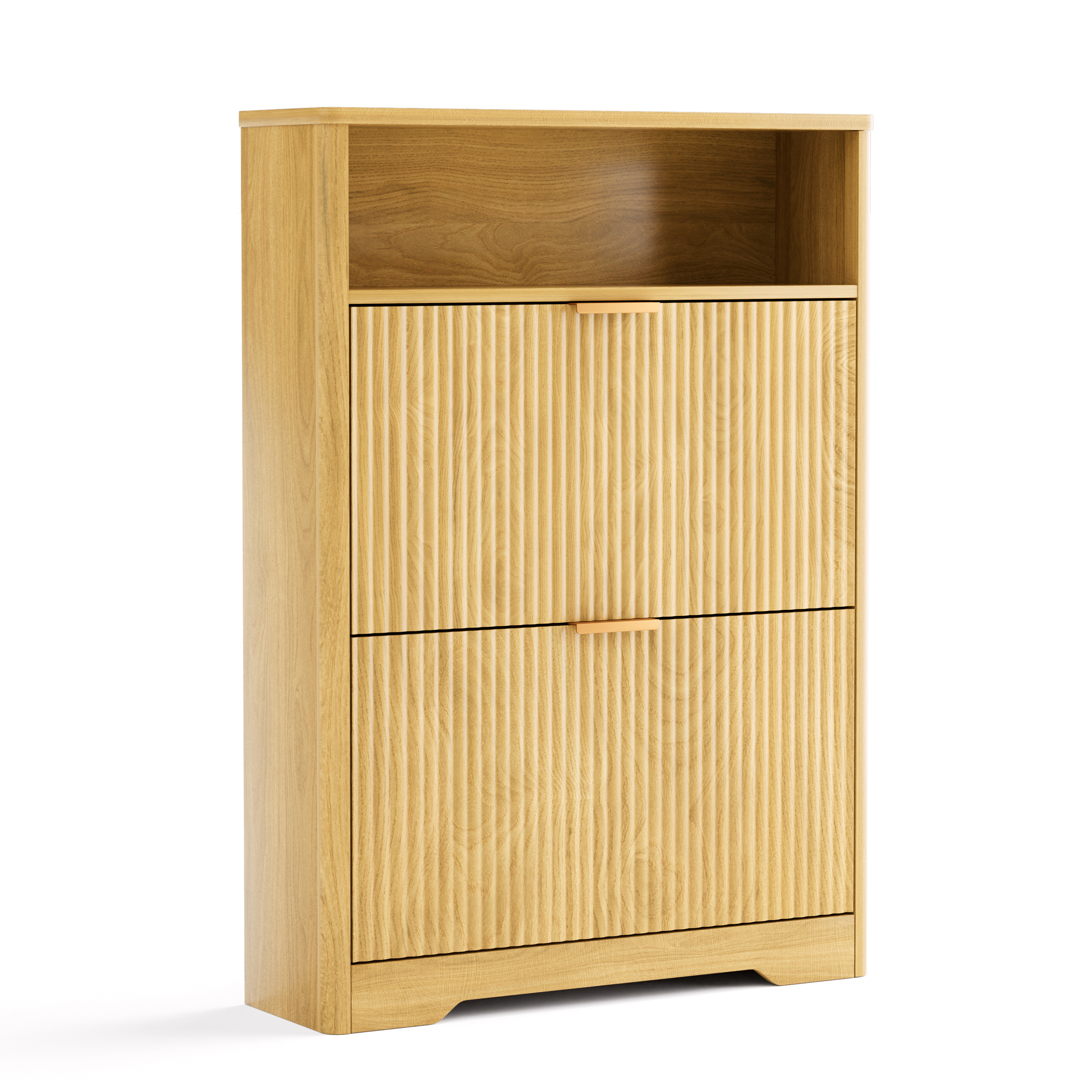 Anmytek Tall Free Standing Shoe Cabinet 2 Flip Drawers Hidden Shoe Storage Organizer for Entryway Foyer Hallway Natural Finish