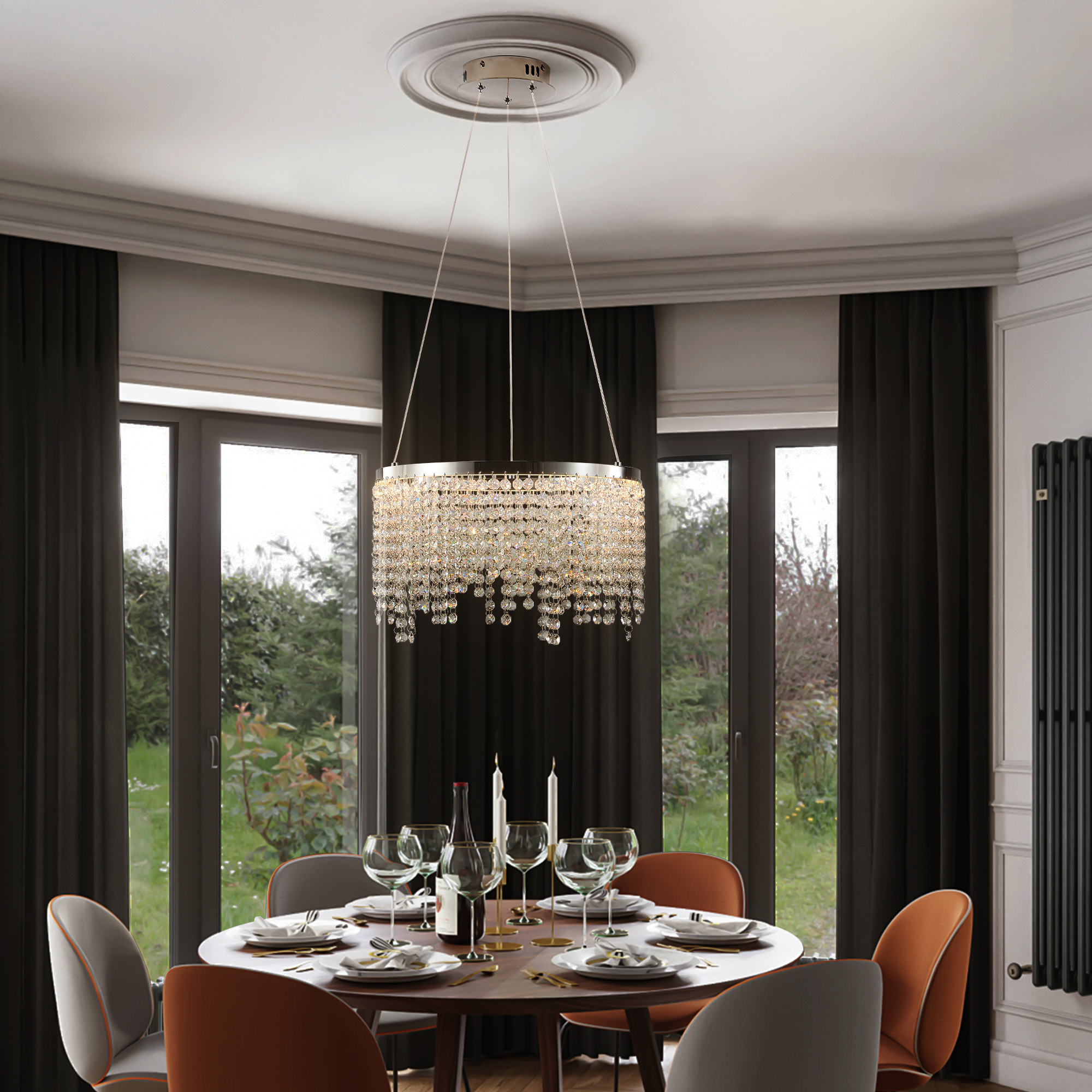 Anmytek 16‑Inch Luxury Crystal LED Chandelier Adjustable Height Color Temperature 3000K‑6000K Modern Pendant Light for Living Room Dining Room Bedroom
