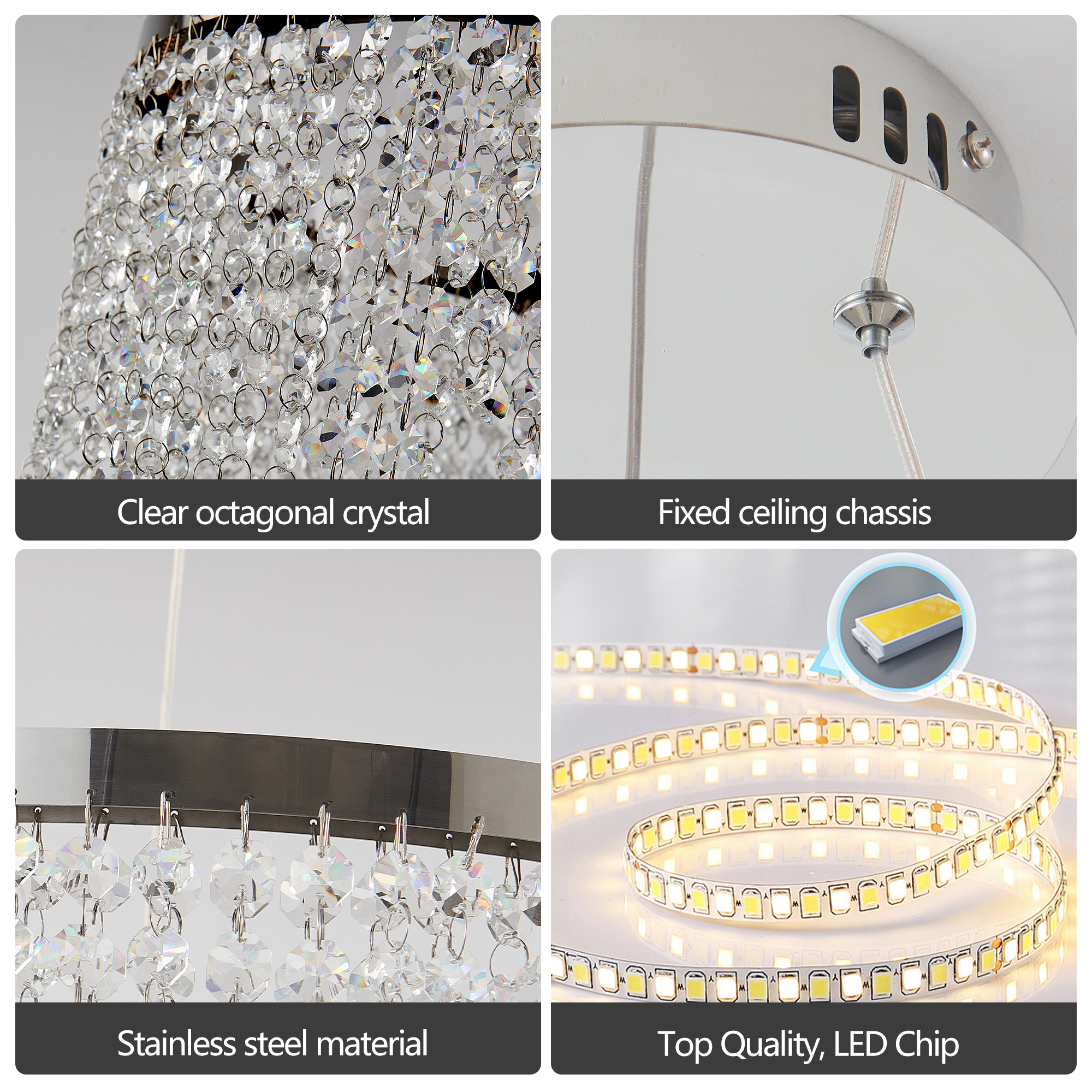 Anmytek 16‑Inch Luxury Crystal LED Chandelier Adjustable Height Color Temperature 3000K‑6000K Modern Pendant Light for Living Room Dining Room Bedroom