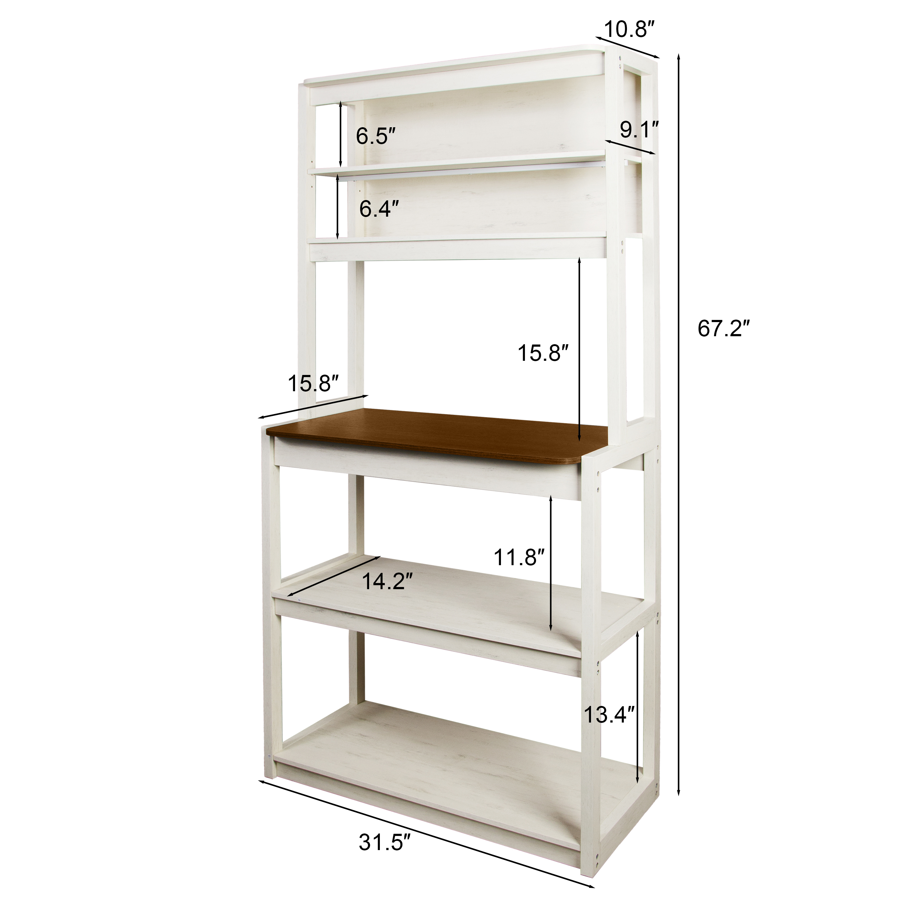Anmytek 5 Tier Bakers Rack White and Rustic Brown Kitchen Storage Organizer Coffee Bar Microwave Stand