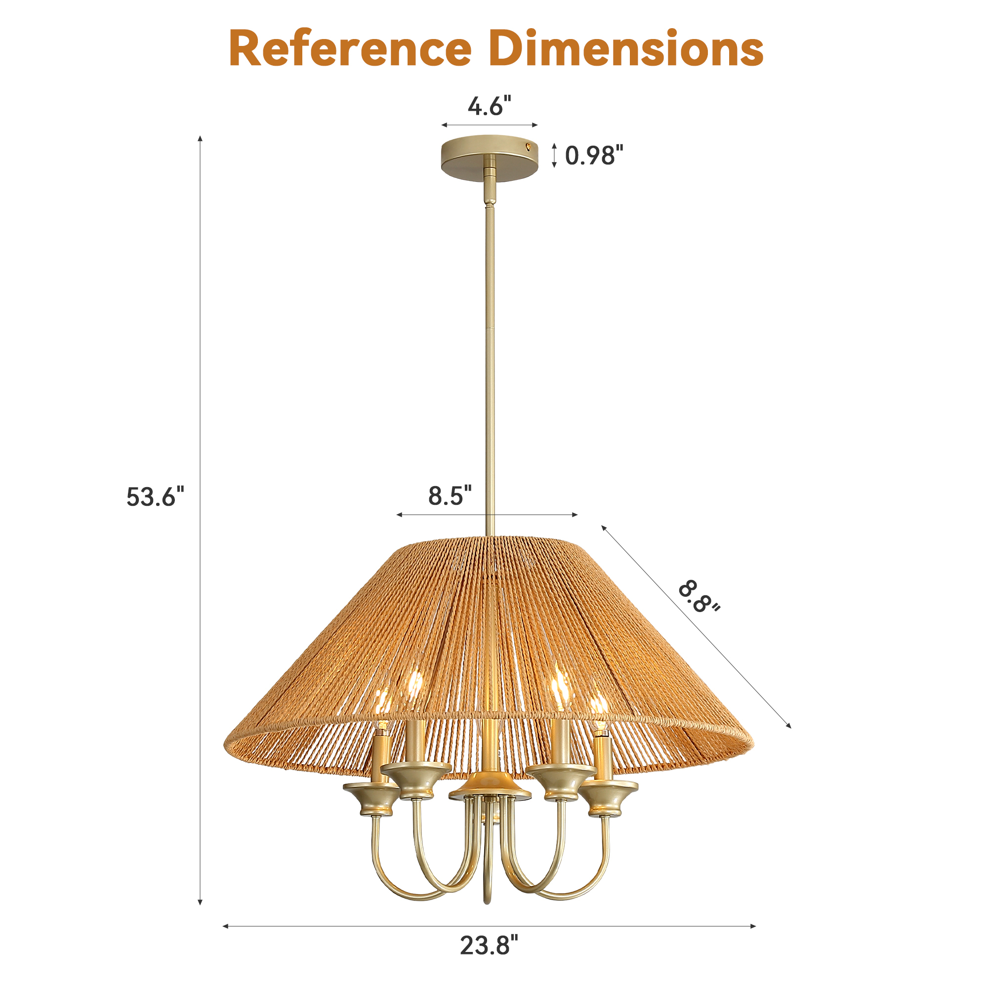 Anmytek Boho Hanging Pendant Light 15cm Down Rod Beige Paper Rope Lampshade Iron Ceiling Light Fixture with 12cm Canopy for Dining Room Kitchen Living Room
