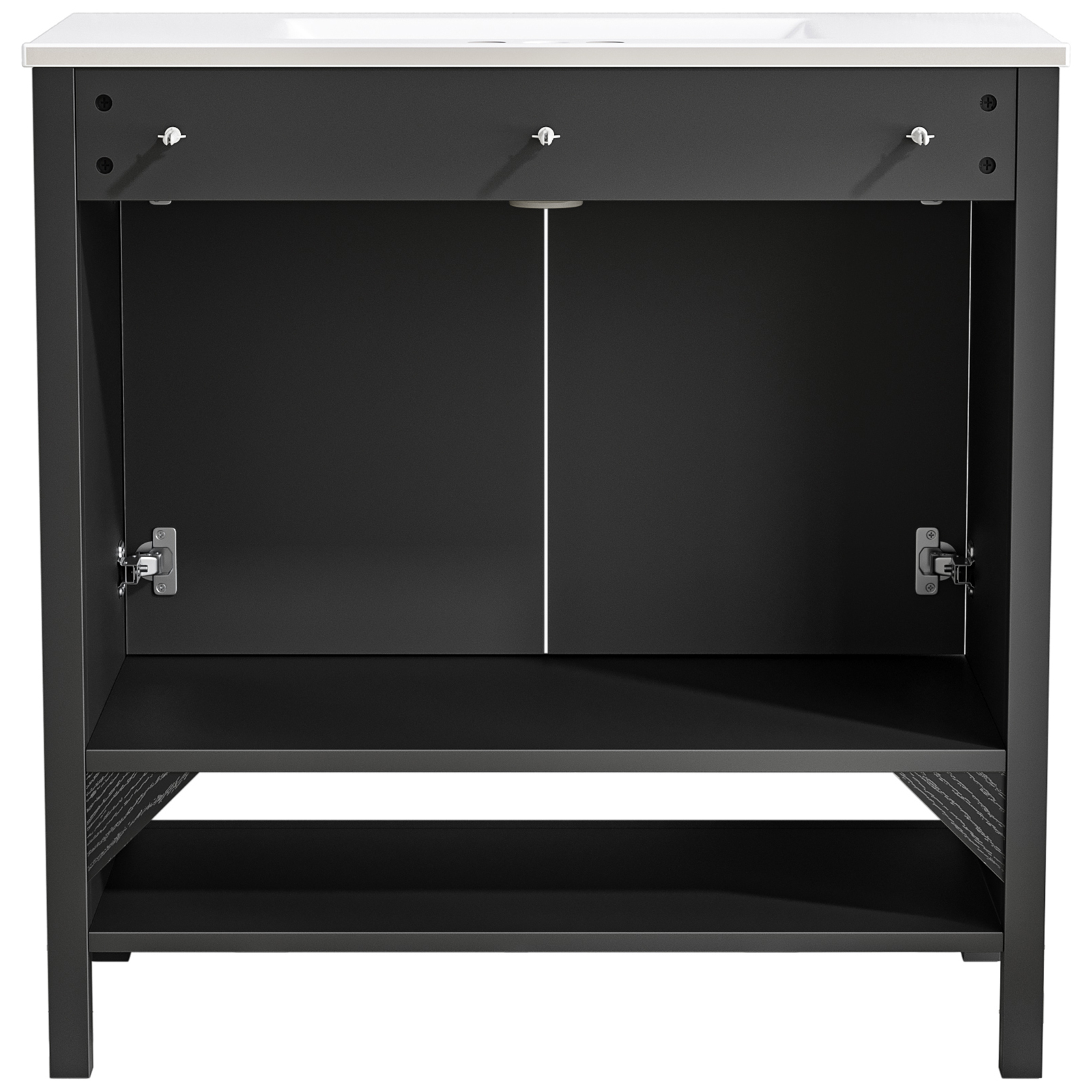 Anmytek 36 Inch Freestanding Bathroom Vanity with Ceramic Sink Combo, Modern Bathroom Storage Cabinet with 2 Doors & Open Bottom Shelf, Soft Close Hinges Bath Vanity Set, Black