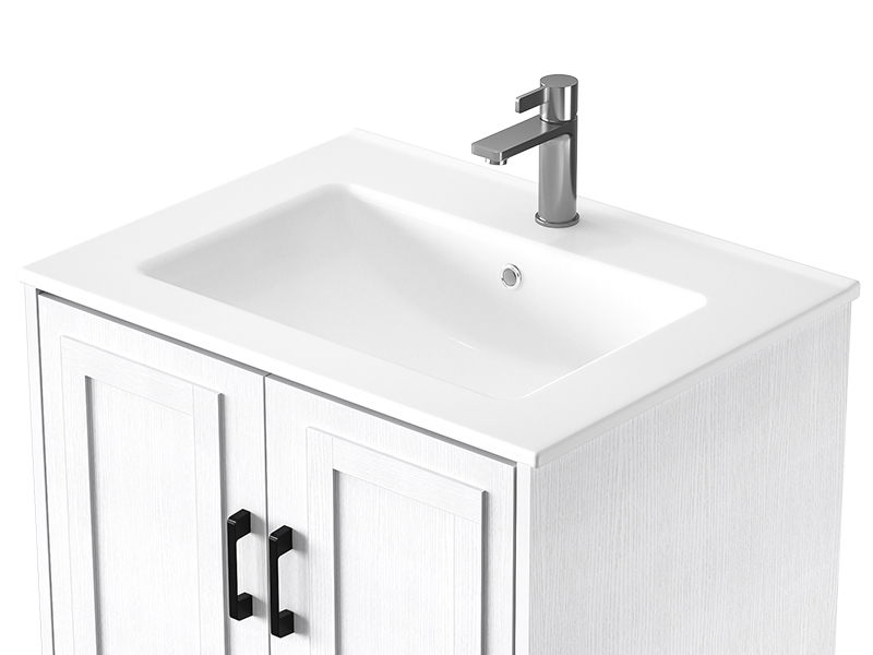 Anmytek 24 Inch Wall Mounted Bathroom Vanity with Ceramic Sink Combo, Modern Floating Bathroom Storage Cabinet with 2 Doors & Soft Close Hinges, Space Saving Small Bath Vanity Set, White