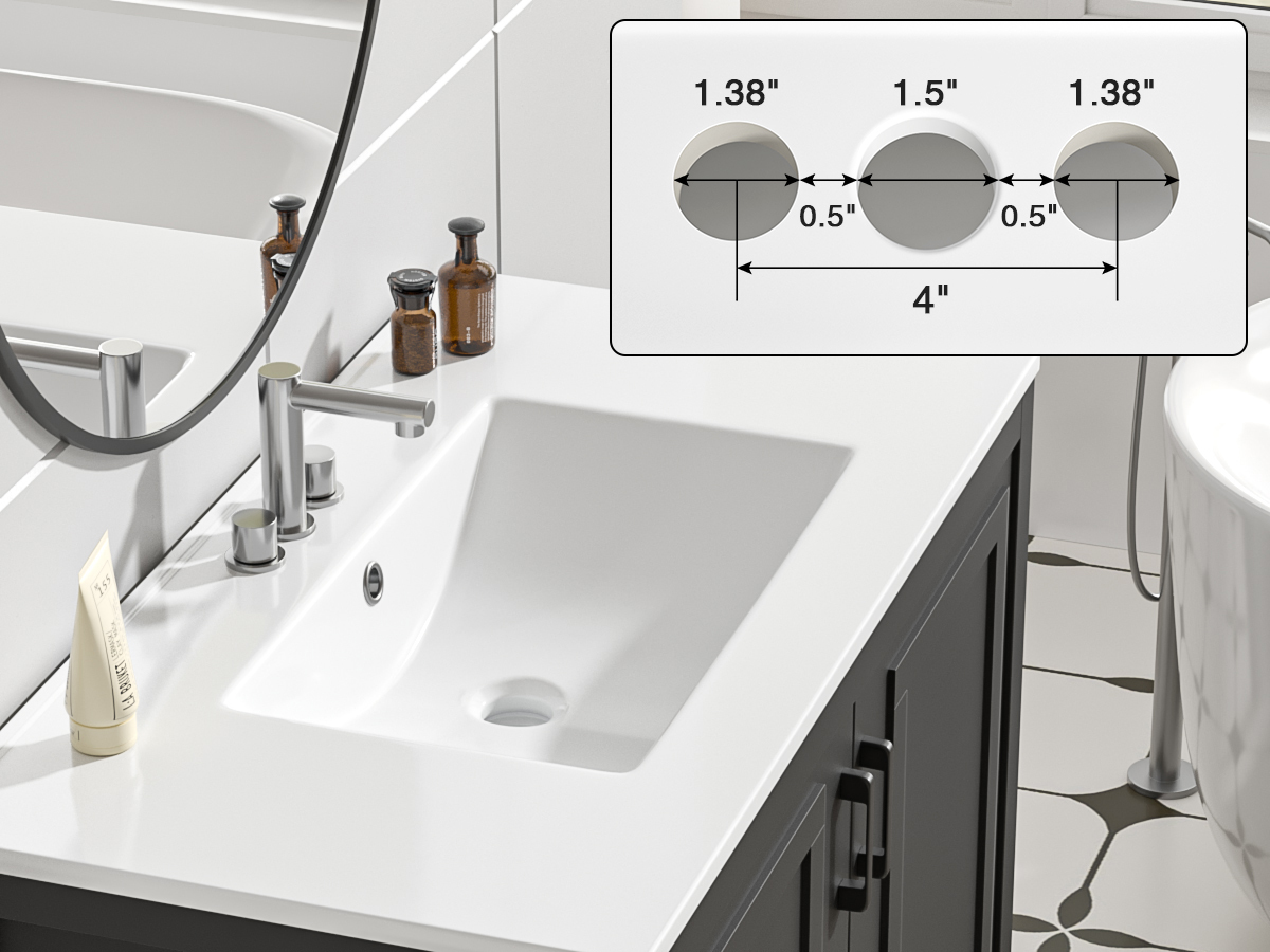 Anmytek 36 Inch Freestanding Bathroom Vanity with Ceramic Sink Combo, Modern Bathroom Storage Cabinet with 2 Doors & Open Bottom Shelf, Soft Close Hinges Bath Vanity Set, Black
