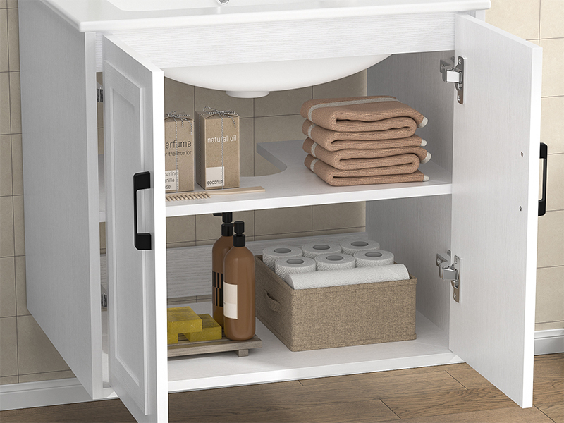 Anmytek 24 Inch Wall Mounted Bathroom Vanity with Ceramic Sink Combo, Modern Floating Bathroom Storage Cabinet with 2 Doors & Soft Close Hinges, Space Saving Small Bath Vanity Set, White
