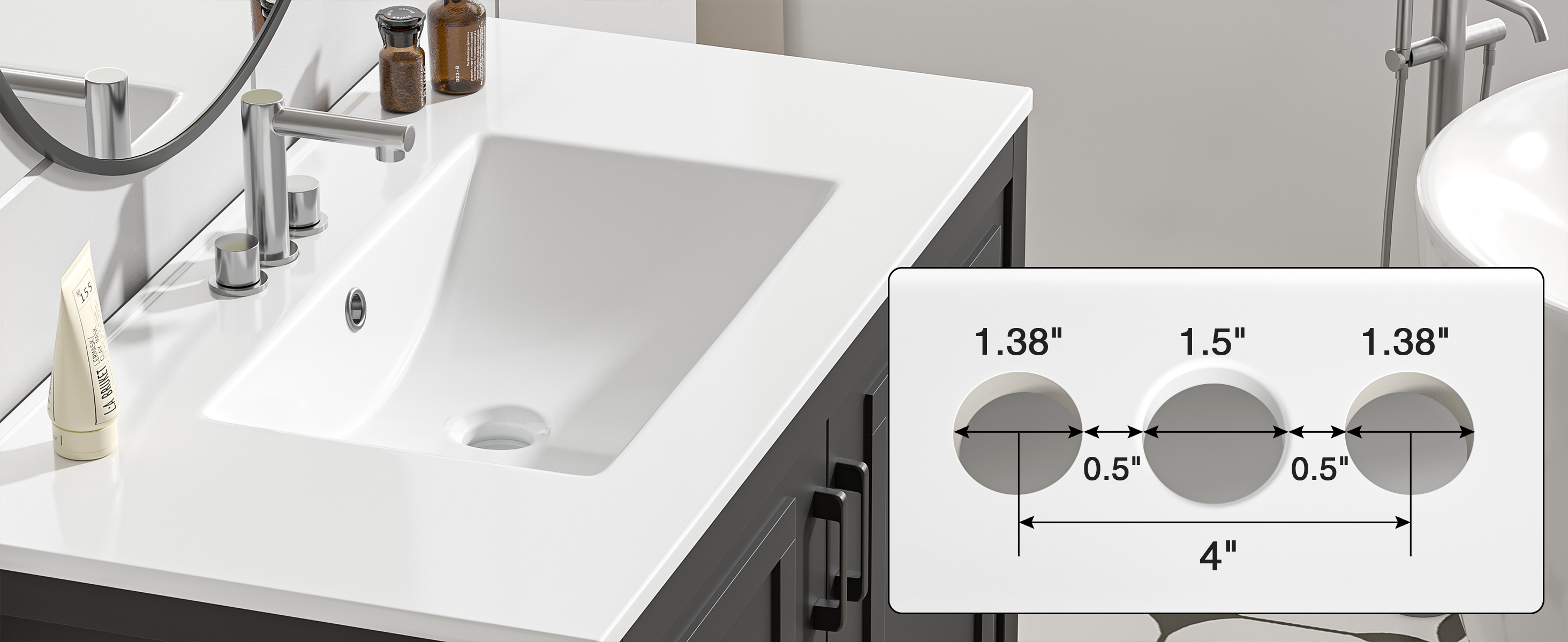 Anmytek 36 Inch Freestanding Bathroom Vanity with Ceramic Sink Combo, Modern Bathroom Storage Cabinet with 2 Doors & Open Bottom Shelf, Soft Close Hinges Bath Vanity Set, Black