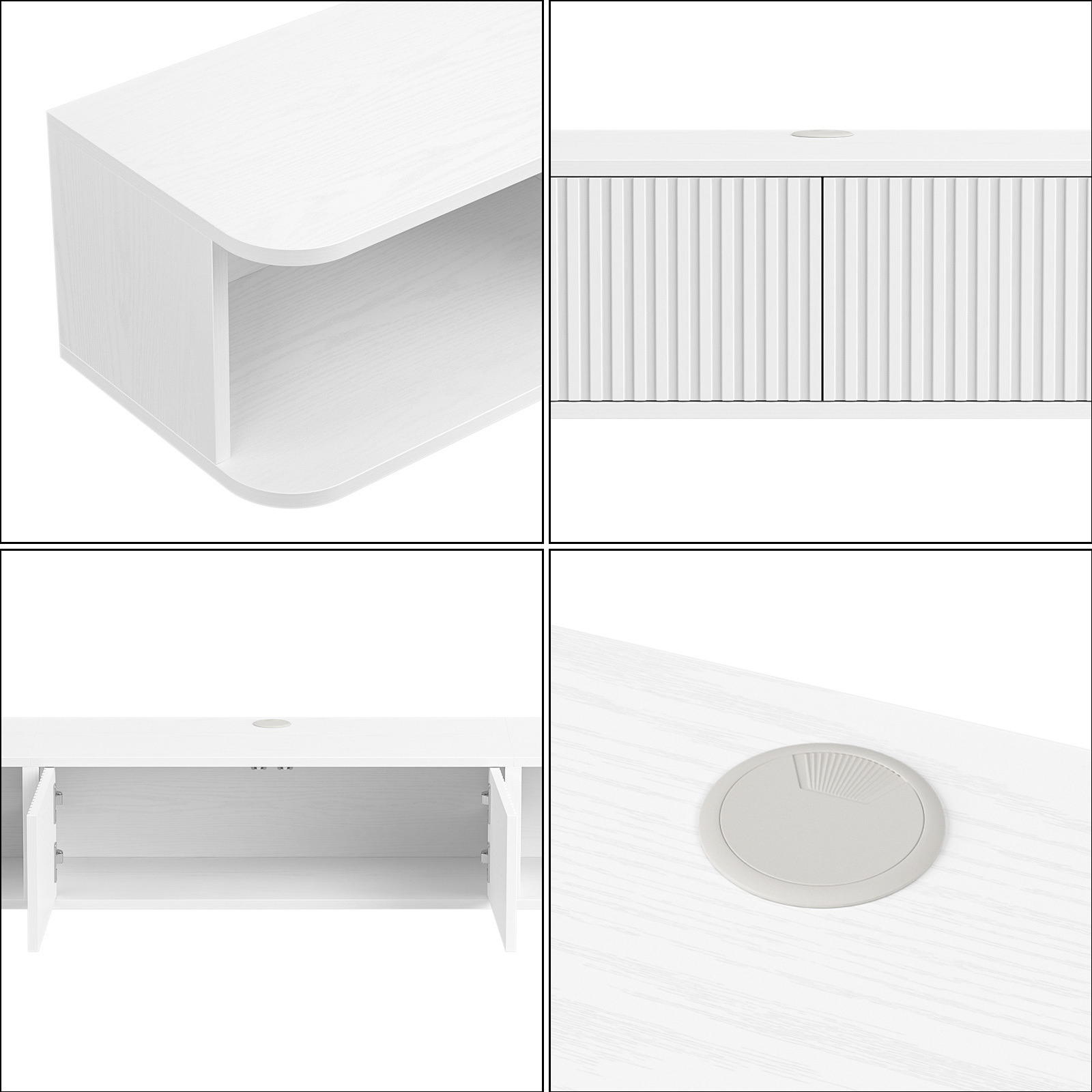 Anmytek 70 Inch White Floating TV Stand, Wall Mounted Entertainment Center with Fluted Doors & Open Storage, Floating TV Console Media Cabinet with Cable Management for Living Room Bedroom, White