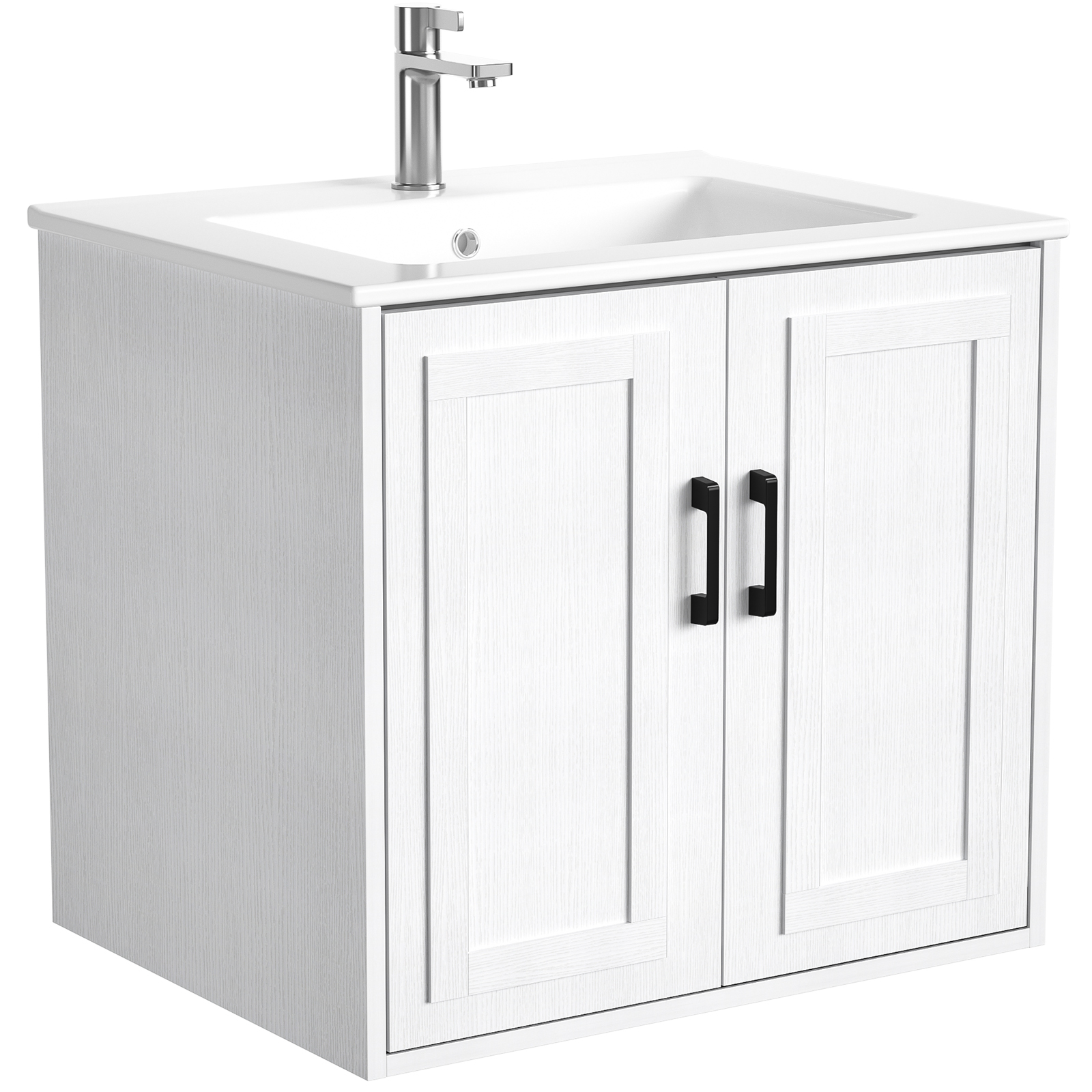 Anmytek 24 Inch Wall Mounted Bathroom Vanity with Ceramic Sink Combo, Modern Floating Bathroom Storage Cabinet with 2 Doors & Soft Close Hinges, Space Saving Small Bath Vanity Set, White