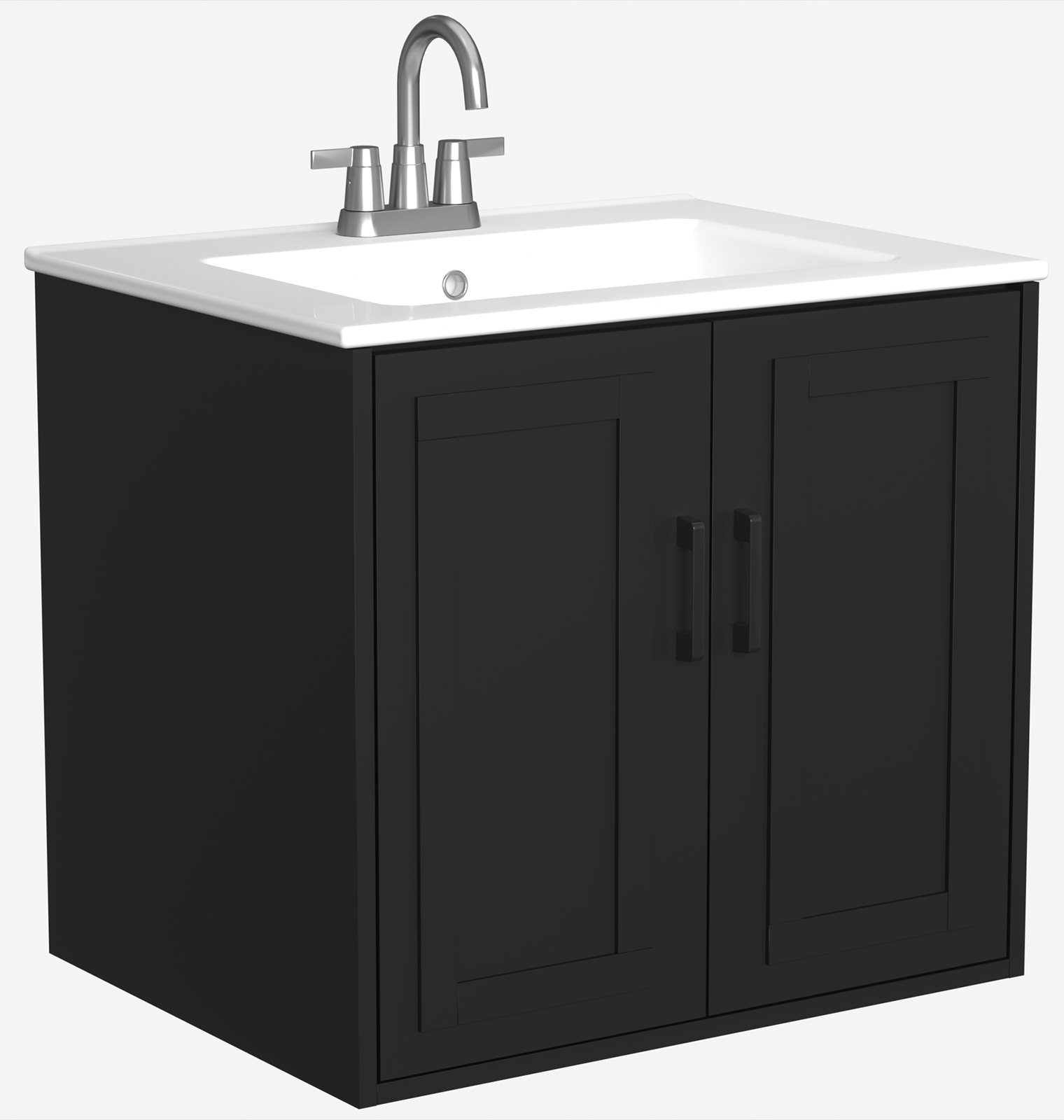 Anmytek 24 Inch Wall Mounted Bathroom Vanity with Ceramic Sink Combo, Modern Floating Bathroom Storage Cabinet with 2 Doors & Soft Close Hinges, Space Saving Small Bath Vanity Set, Black