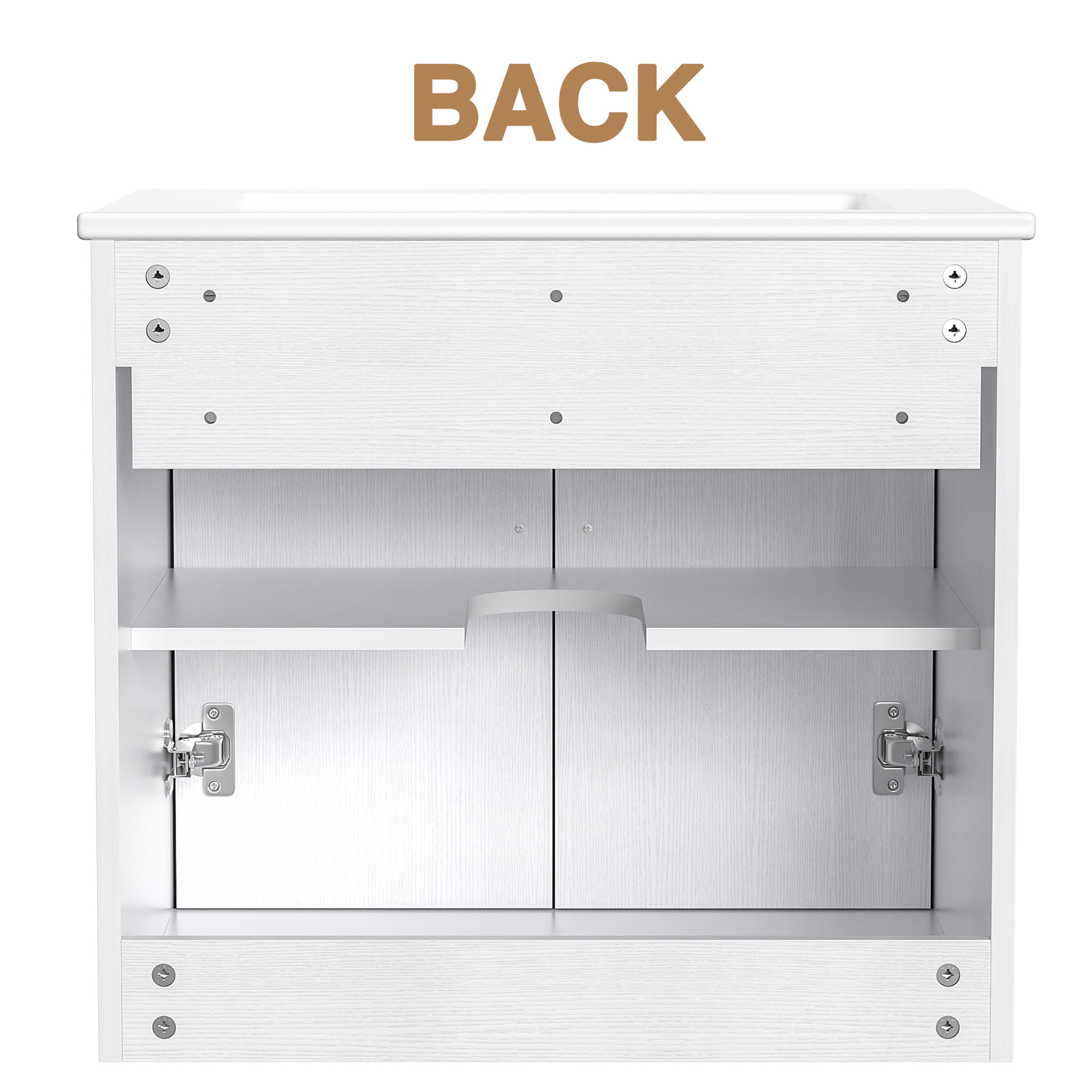 Anmytek 24 Inch Wall Mounted Bathroom Vanity with Ceramic Sink Combo, Modern Floating Bathroom Storage Cabinet with 2 Doors & Soft Close Hinges, Space Saving Small Bath Vanity Set, White