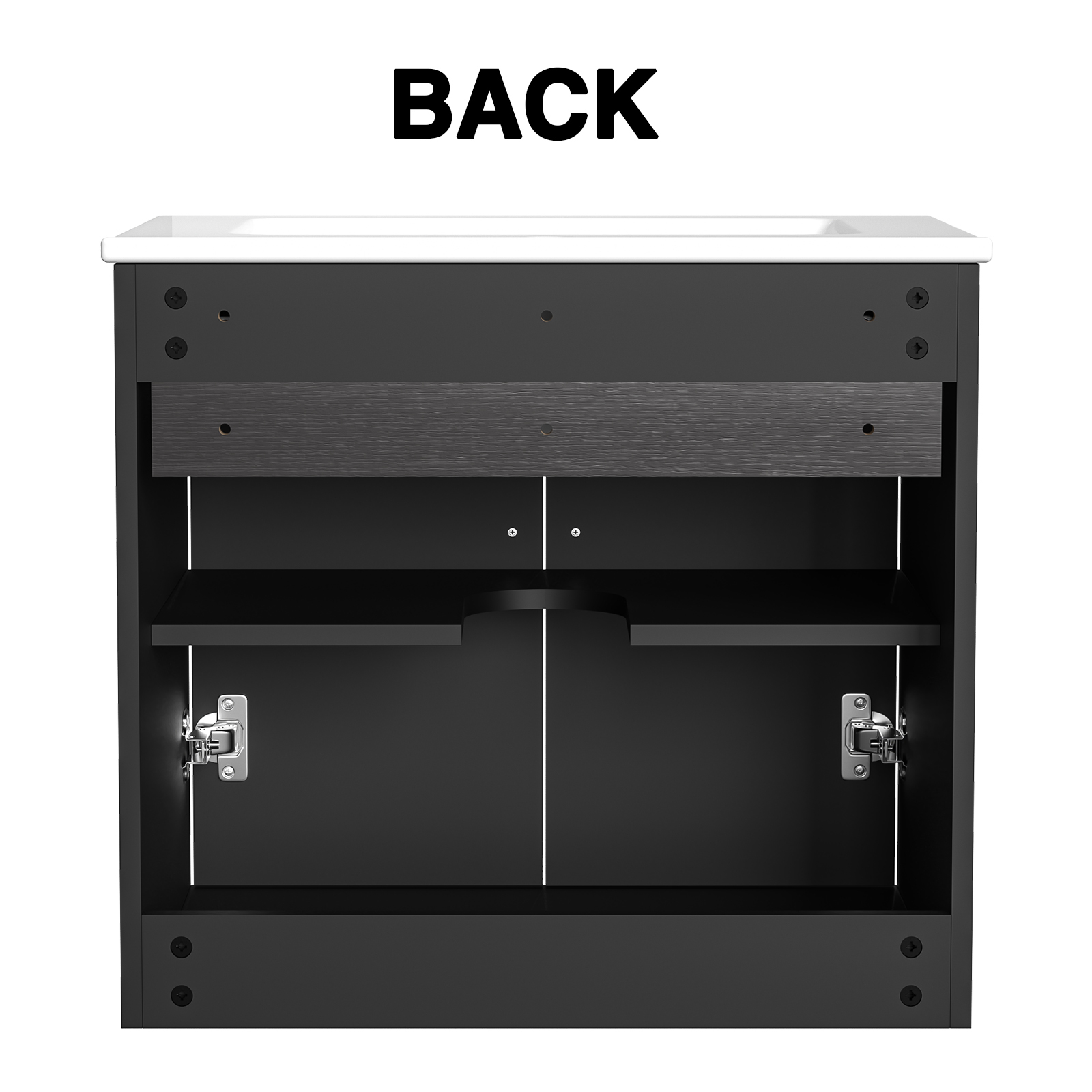 Anmytek 24 Inch Wall Mounted Bathroom Vanity with Ceramic Sink Combo, Modern Floating Bathroom Storage Cabinet with 2 Doors & Soft Close Hinges, Space Saving Small Bath Vanity Set, Black