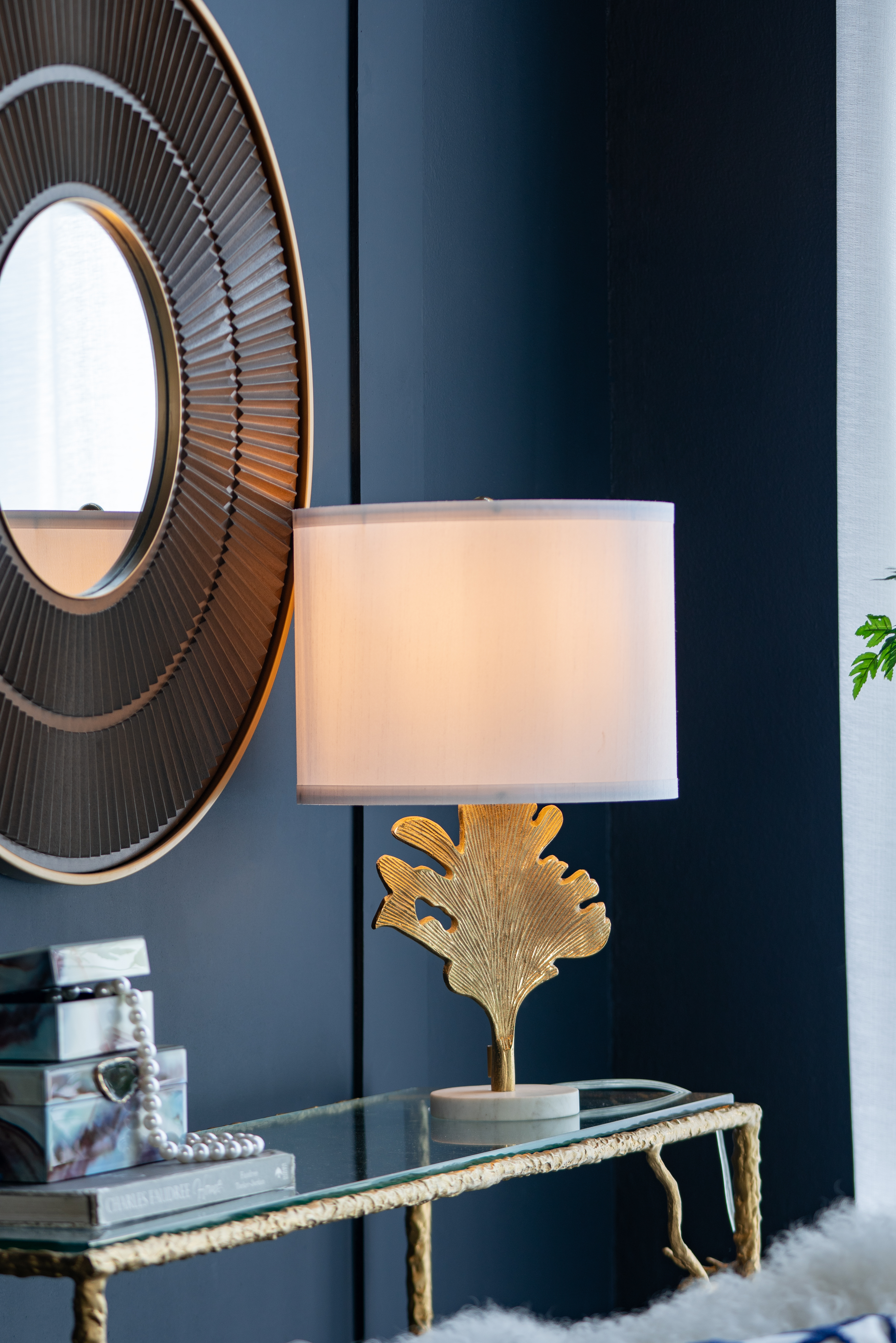 Anmytek Gold And White Table Lamp Leaf Design D13x22.2 Inch Decorative Table Lamp For Living Room Bedroom End Table