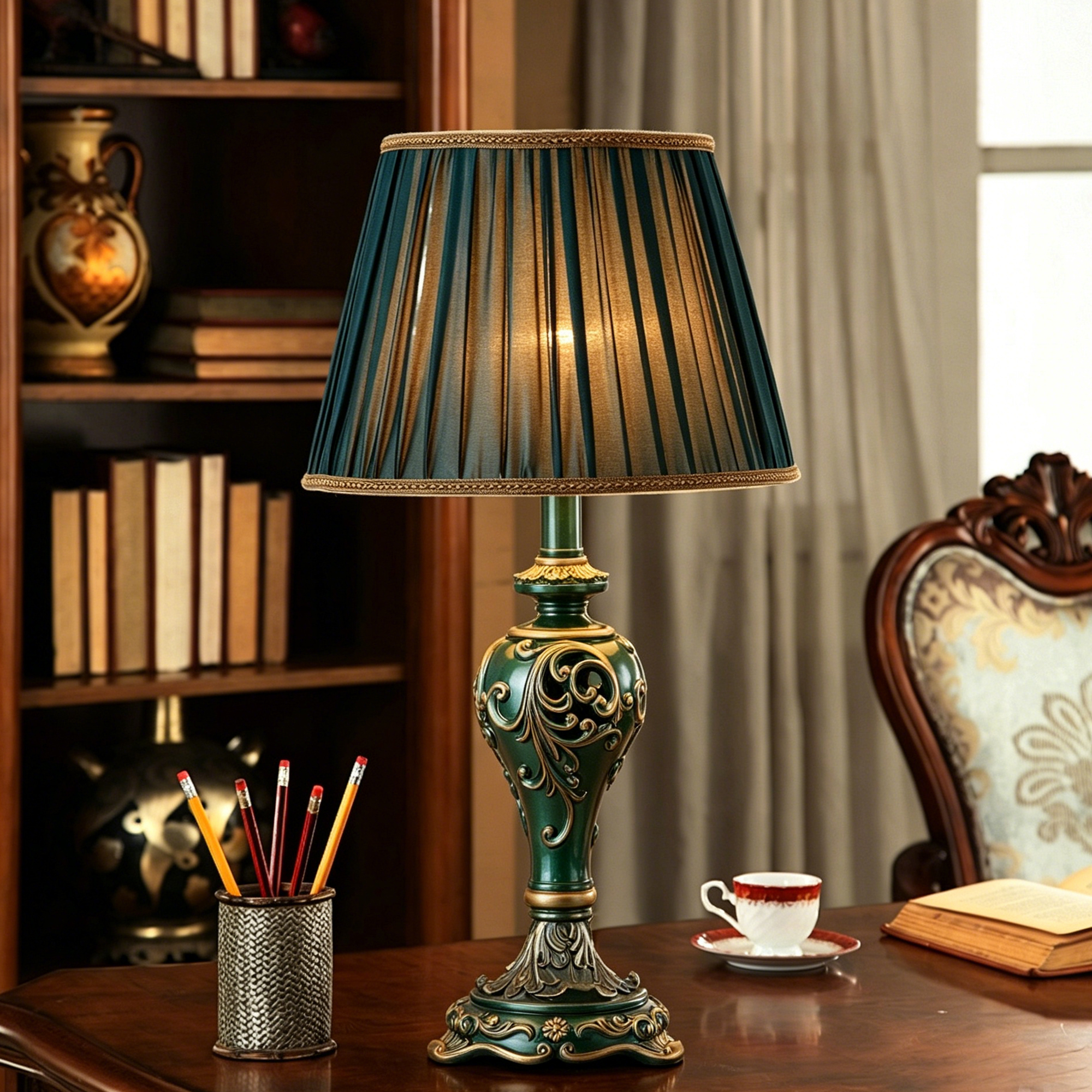 Anmytek Farmhouse Table Lamp Vintage Hollow Out Resin Lamp Dark Green With Nightlight Bulb Included For Living Room Bedroom End Table