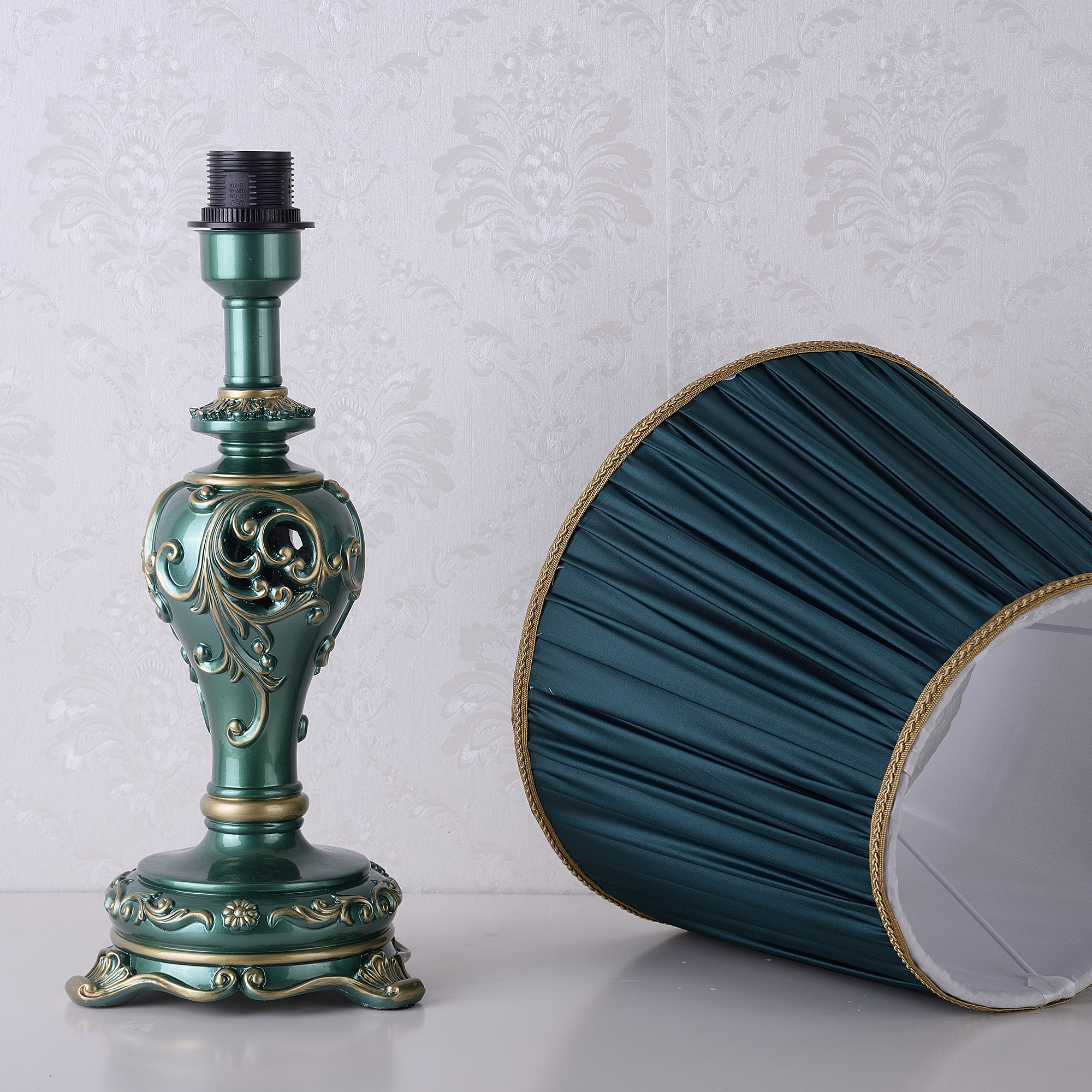 Anmytek Farmhouse Table Lamp Vintage Hollow Out Resin Lamp Dark Green With Nightlight Bulb Included For Living Room Bedroom End Table