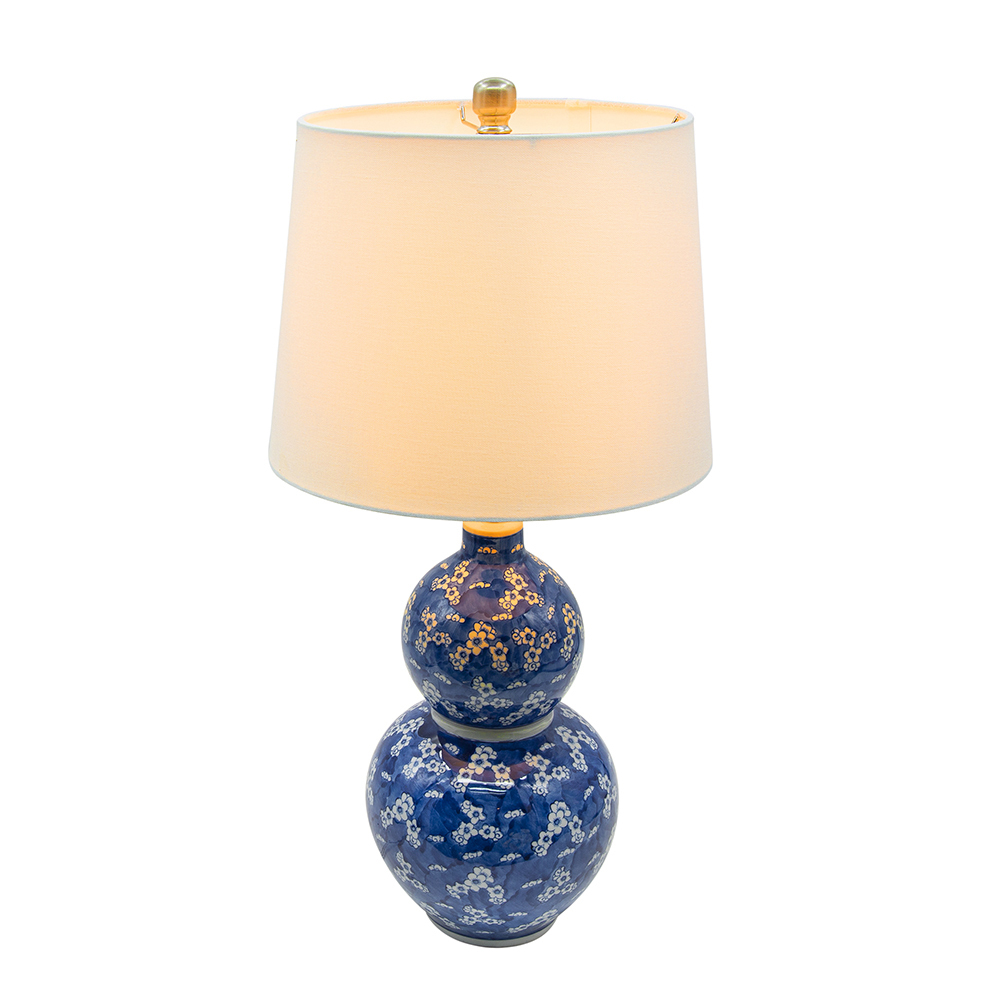 Anmytek Blue And White Two Tiered Ceramic Vase Table Lamp D13x25.7 Inch Decorative Lamp For Living Room Bedroom End Table