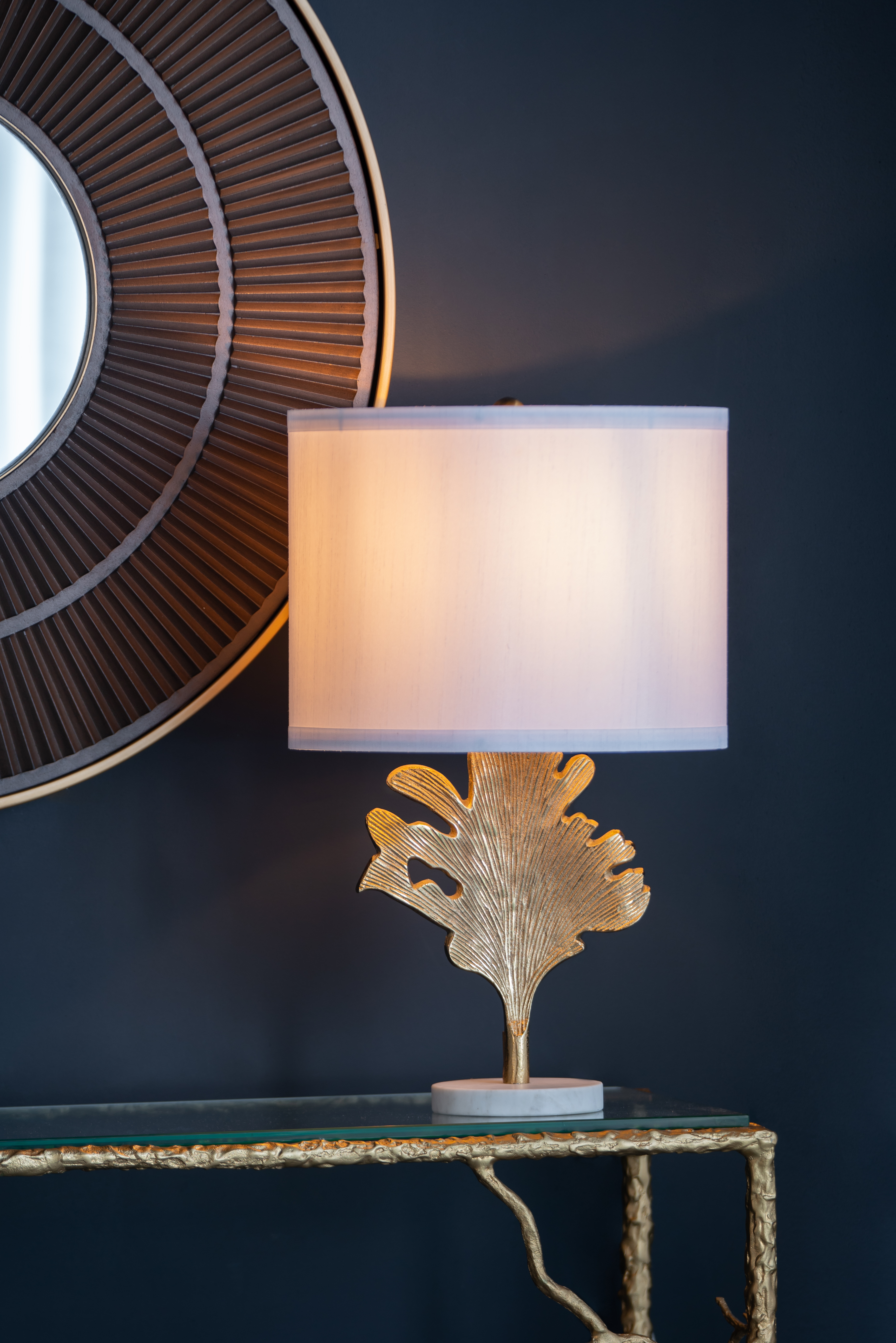 Anmytek Gold And White Table Lamp Leaf Design D13x22.2 Inch Decorative Table Lamp For Living Room Bedroom End Table
