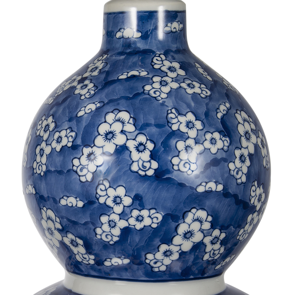Anmytek Blue And White Two Tiered Ceramic Vase Table Lamp D13x25.7 Inch Decorative Lamp For Living Room Bedroom End Table