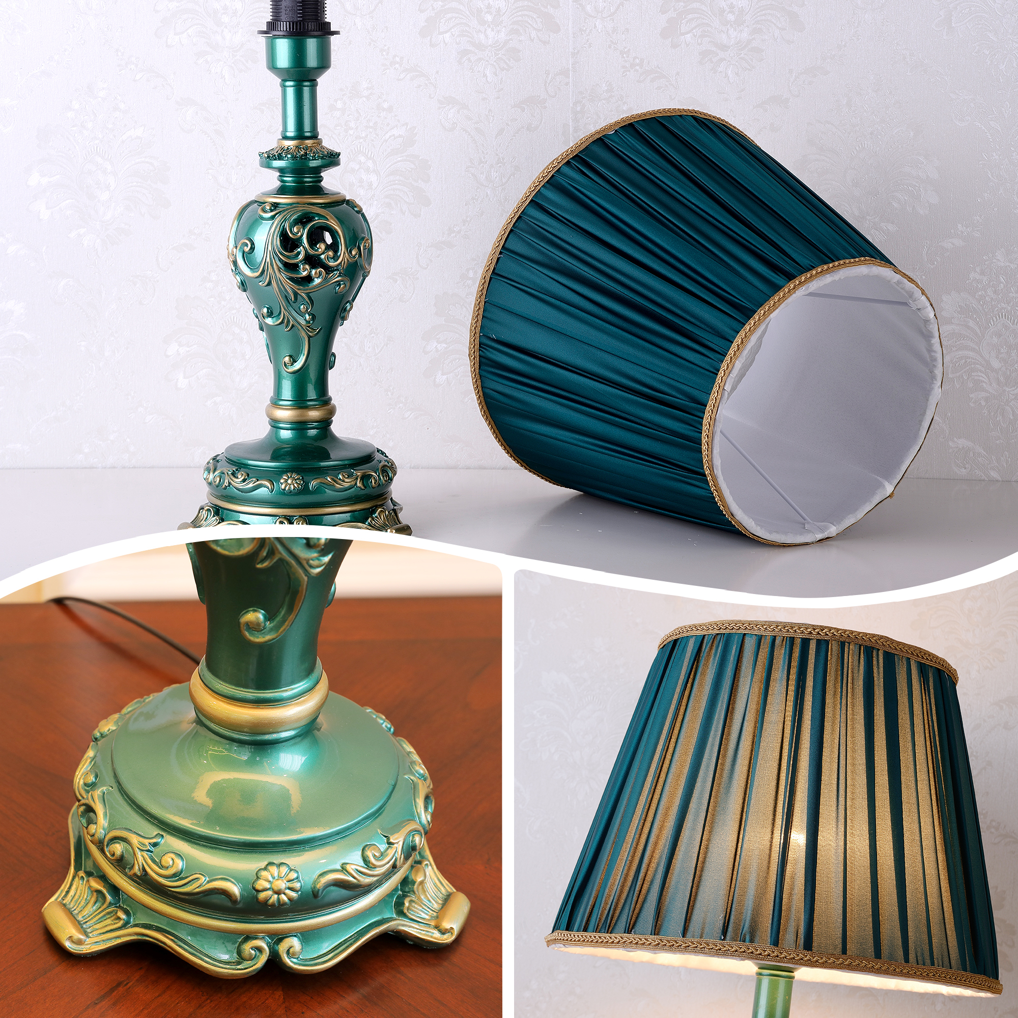 Anmytek Farmhouse Table Lamp Vintage Hollow Out Resin Lamp Dark Green With Nightlight Bulb Included For Living Room Bedroom End Table