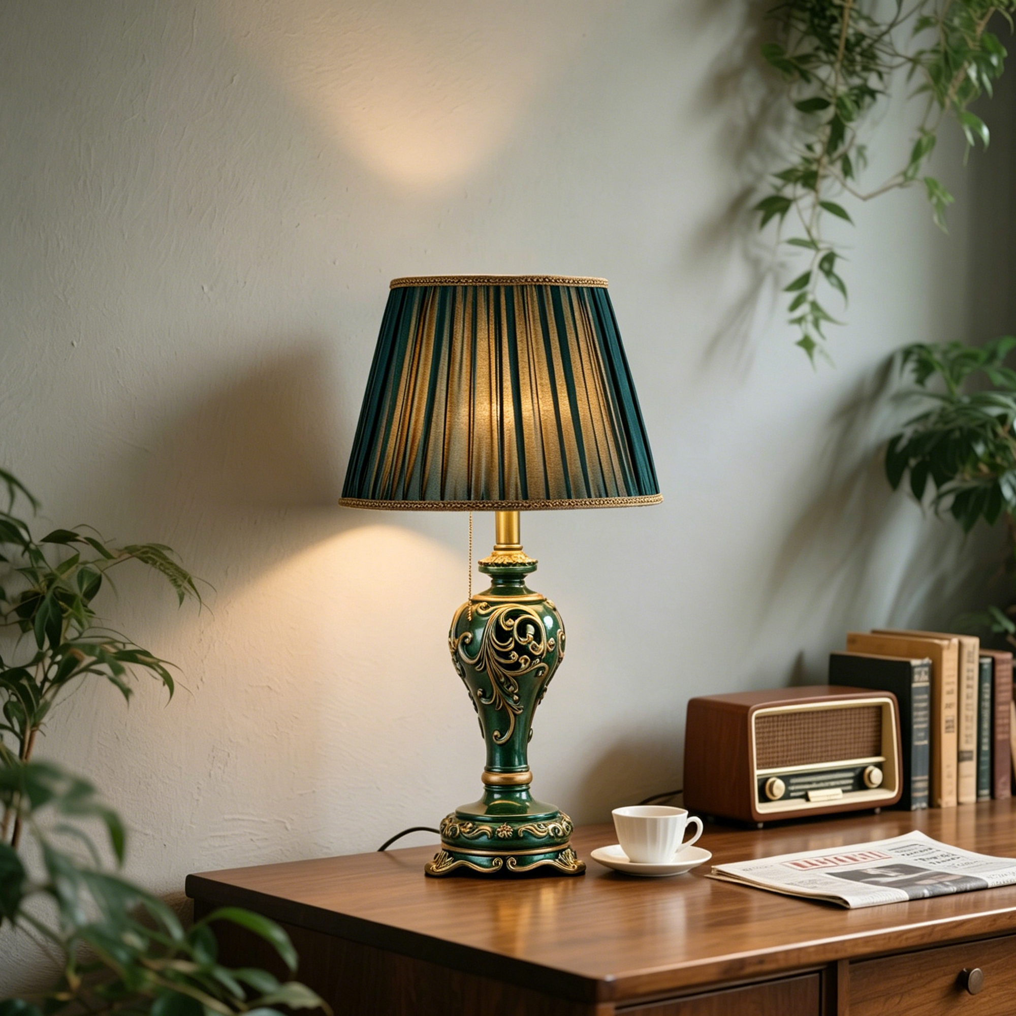 Anmytek Farmhouse Table Lamp Vintage Hollow Out Resin Lamp Dark Green With Nightlight Bulb Included For Living Room Bedroom End Table