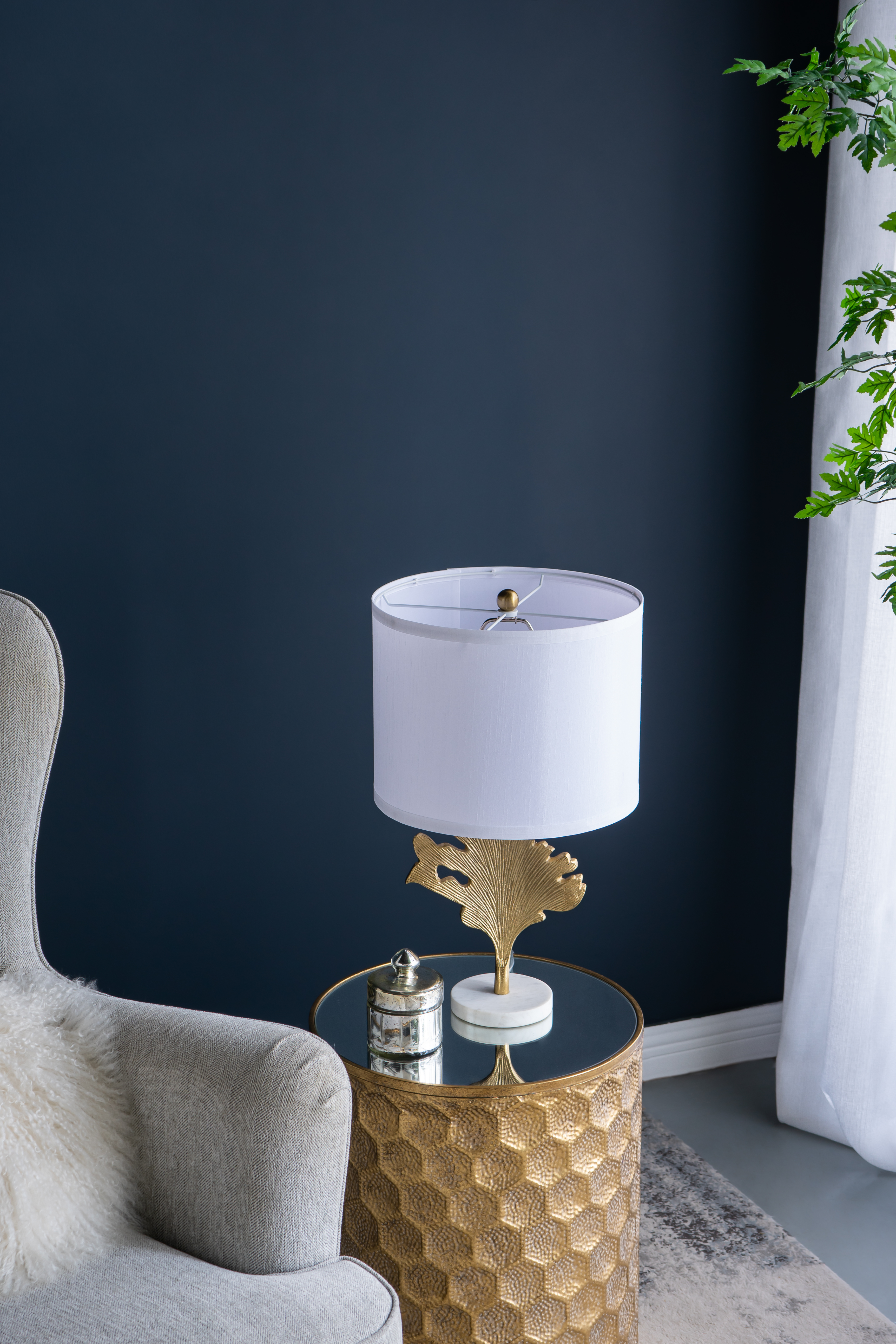 Anmytek Gold And White Table Lamp Leaf Design D13x22.2 Inch Decorative Table Lamp For Living Room Bedroom End Table