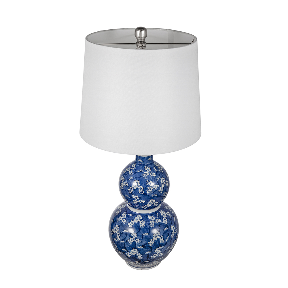 Anmytek Blue And White Two Tiered Ceramic Vase Table Lamp D13x25.7 Inch Decorative Lamp For Living Room Bedroom End Table