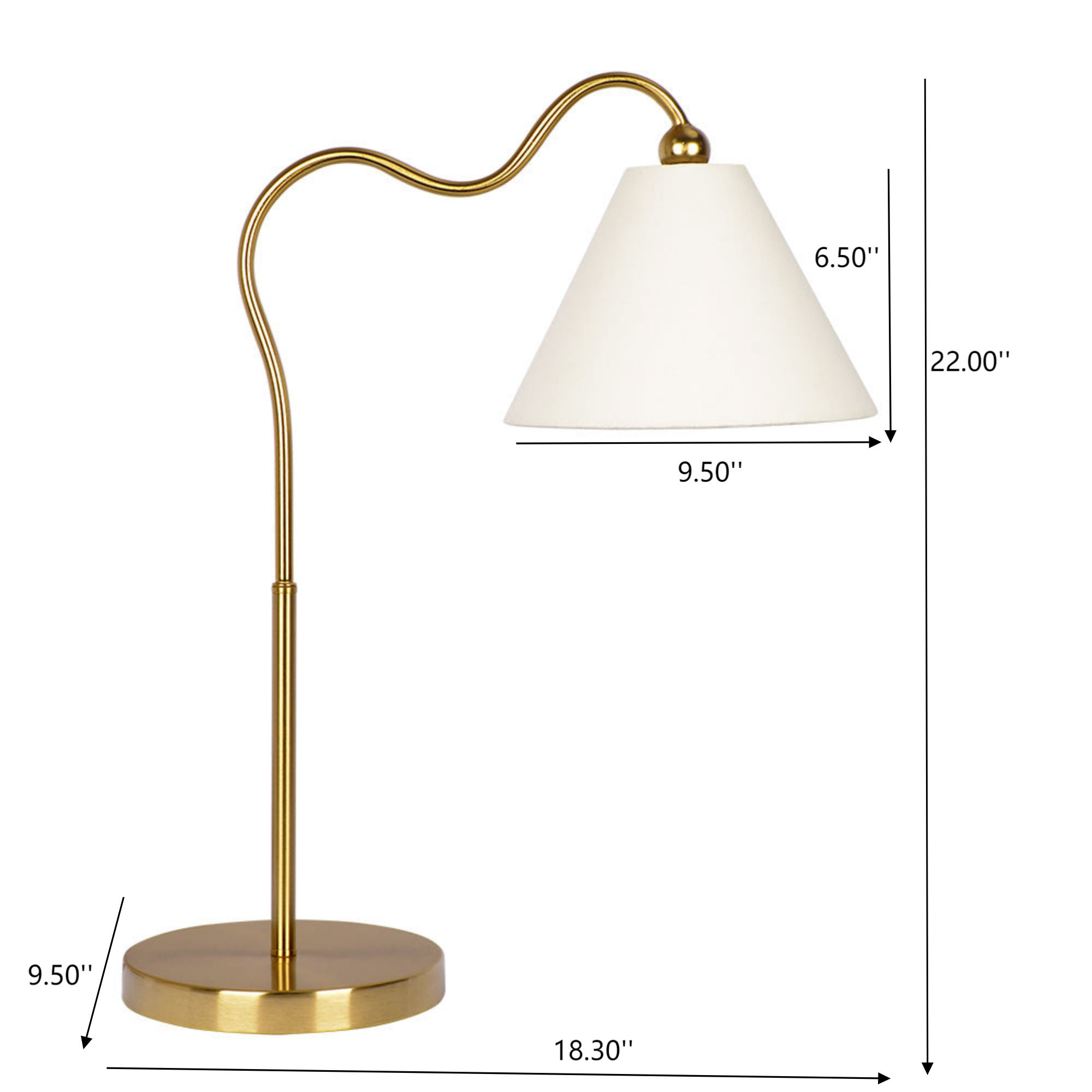 Anmytek Gold Curved Table Lamp Ornate Brass Ring Base Triangle White Drum Shade Decorative Lamp For Living Room Bedroom End Table 18.25x9.50x22.00 Inch