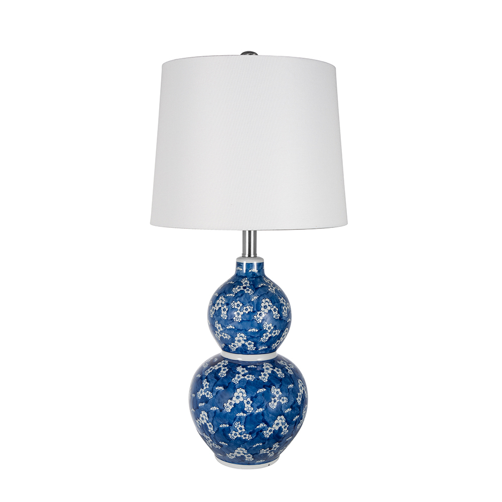 Anmytek Blue And White Two Tiered Ceramic Vase Table Lamp D13x25.7 Inch Decorative Lamp For Living Room Bedroom End Table