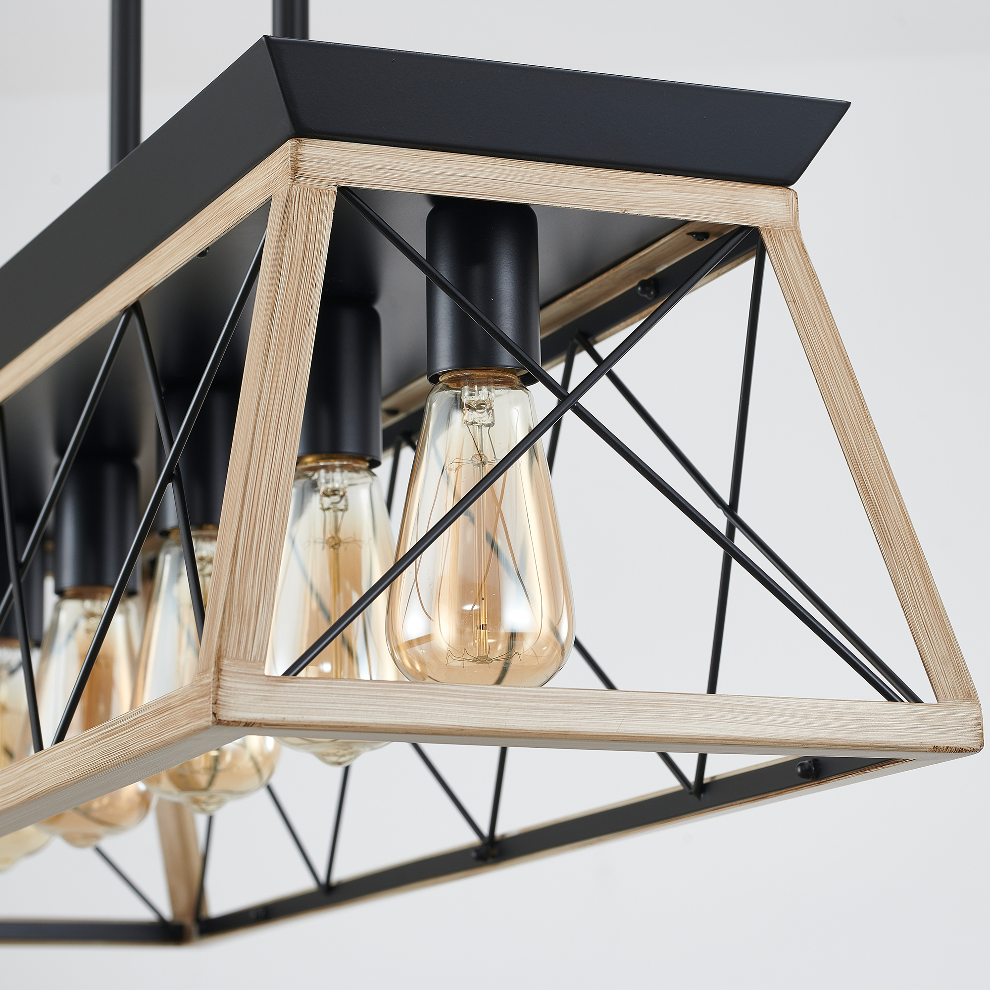 Anmytek 5‑Light Farmhouse Linear Chandelier Rustic Wood Rectangular Pendant Light Fixture for Dining Room Kitchen Island No Bulbs Included