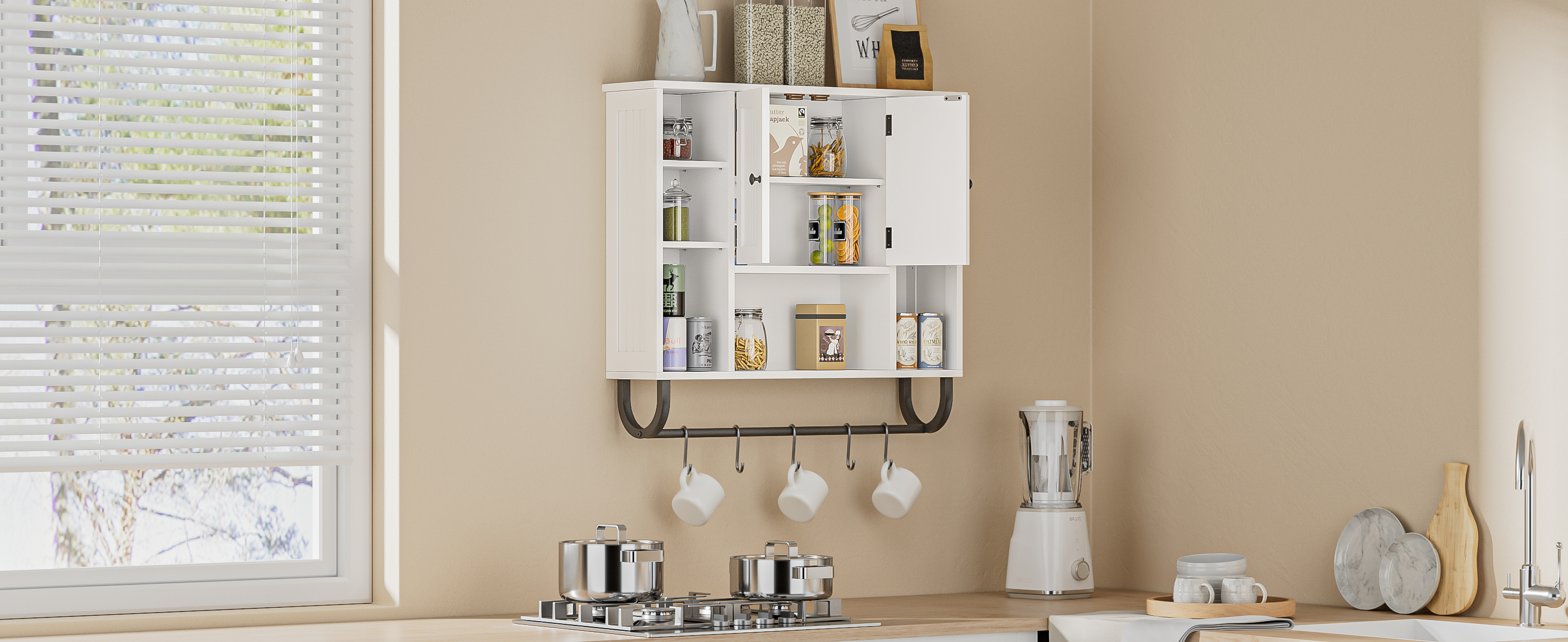 WhiteBathroom Wall Cabinet - Medicine Cabinet with Adjustable Shelves & Doors, 80*19*70 cm Over The Toilet Storage for Bathroom, Wall Mounted Organizer for Laundry Room Kitchen Living Room