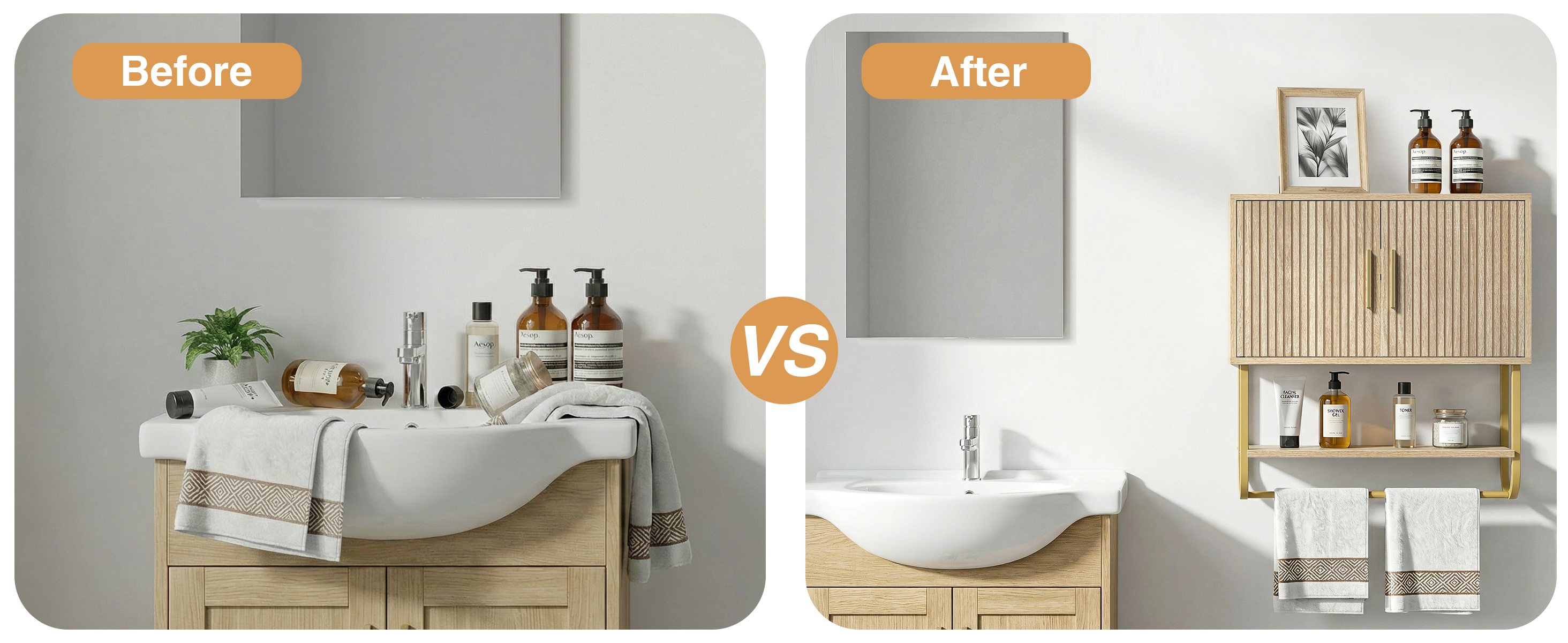Bathroom Wall Cabinet with Fluted Doors - Over The Toilet Storage 60x18x60 cm, Modern Medicine Cabinet with Shelves & Towel Bar for Bathroom Organizer