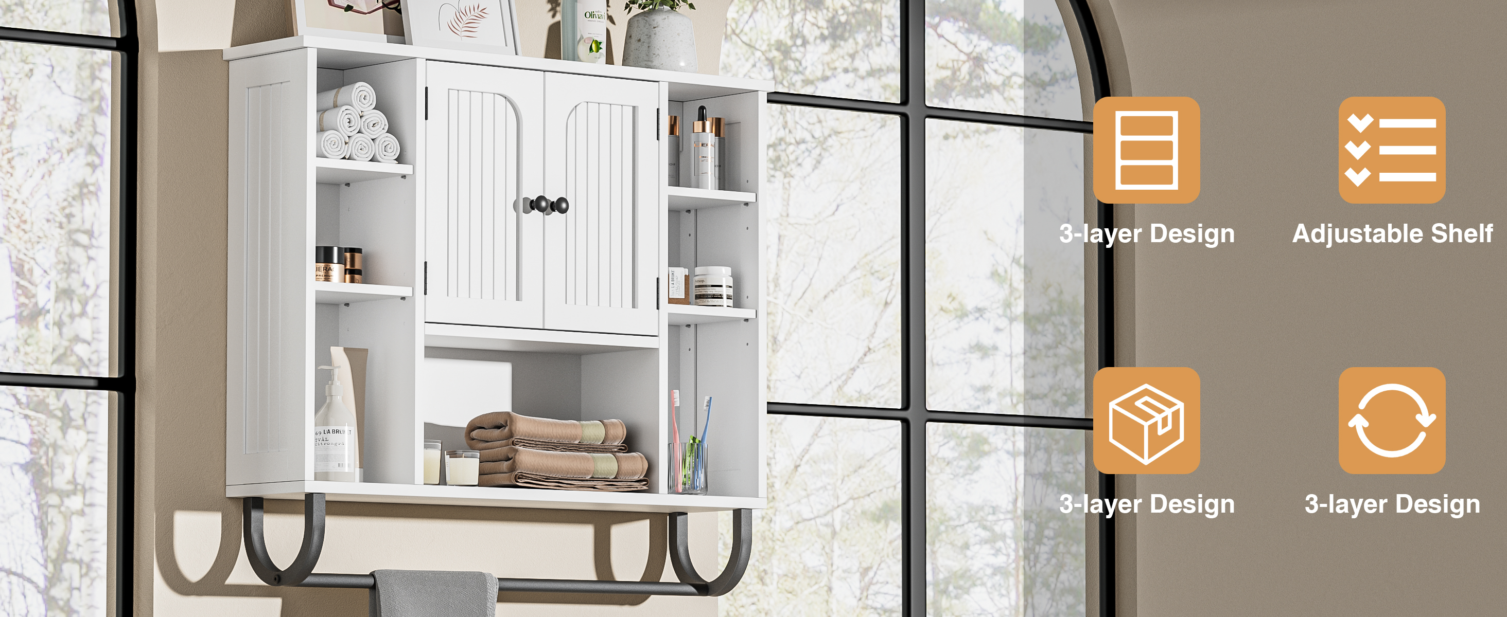WhiteBathroom Wall Cabinet - Medicine Cabinet with Adjustable Shelves & Doors, 80*19*70 cm Over The Toilet Storage for Bathroom, Wall Mounted Organizer for Laundry Room Kitchen Living Room