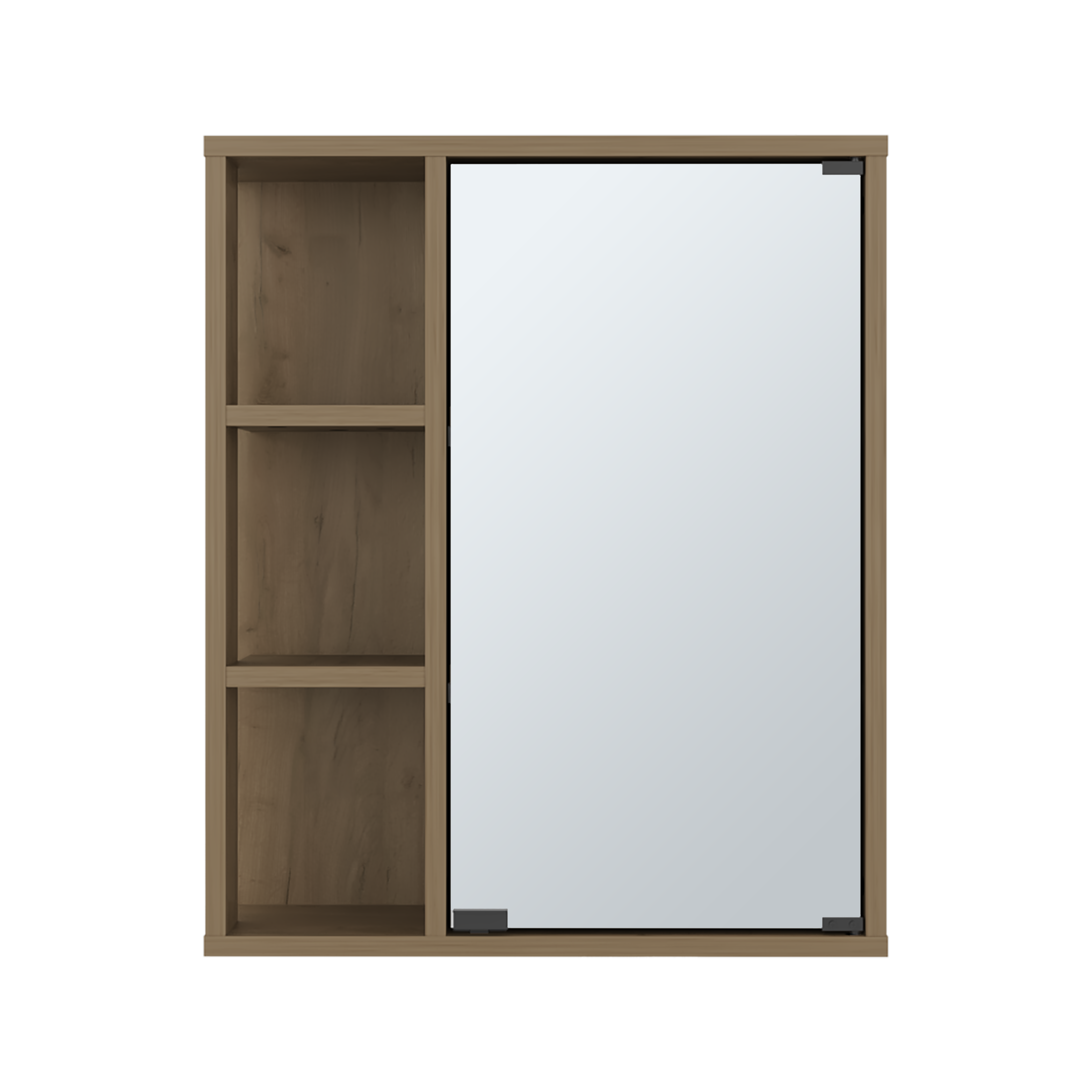 Bathroom Wall Cabinet with Mirror Door – Medicine Cabinet with 6 Open Shelves & Mirrored Sliding Door - Walnut