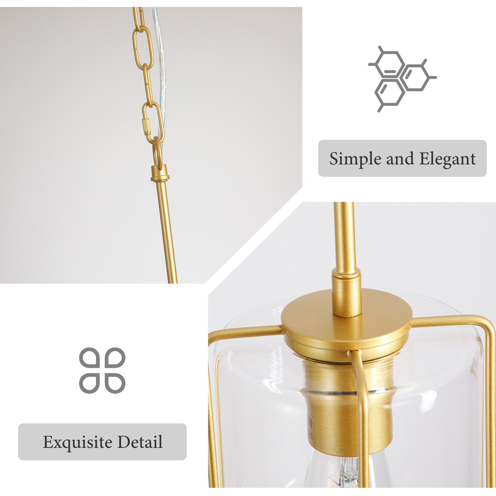 Anmytek 1‑Light Farmhouse Gold Pendant Light Modern Adjustable Hanging Ceiling Fixture with Clear Glass for Dining Table Kitchen Island Entryway Hallway Bedroom