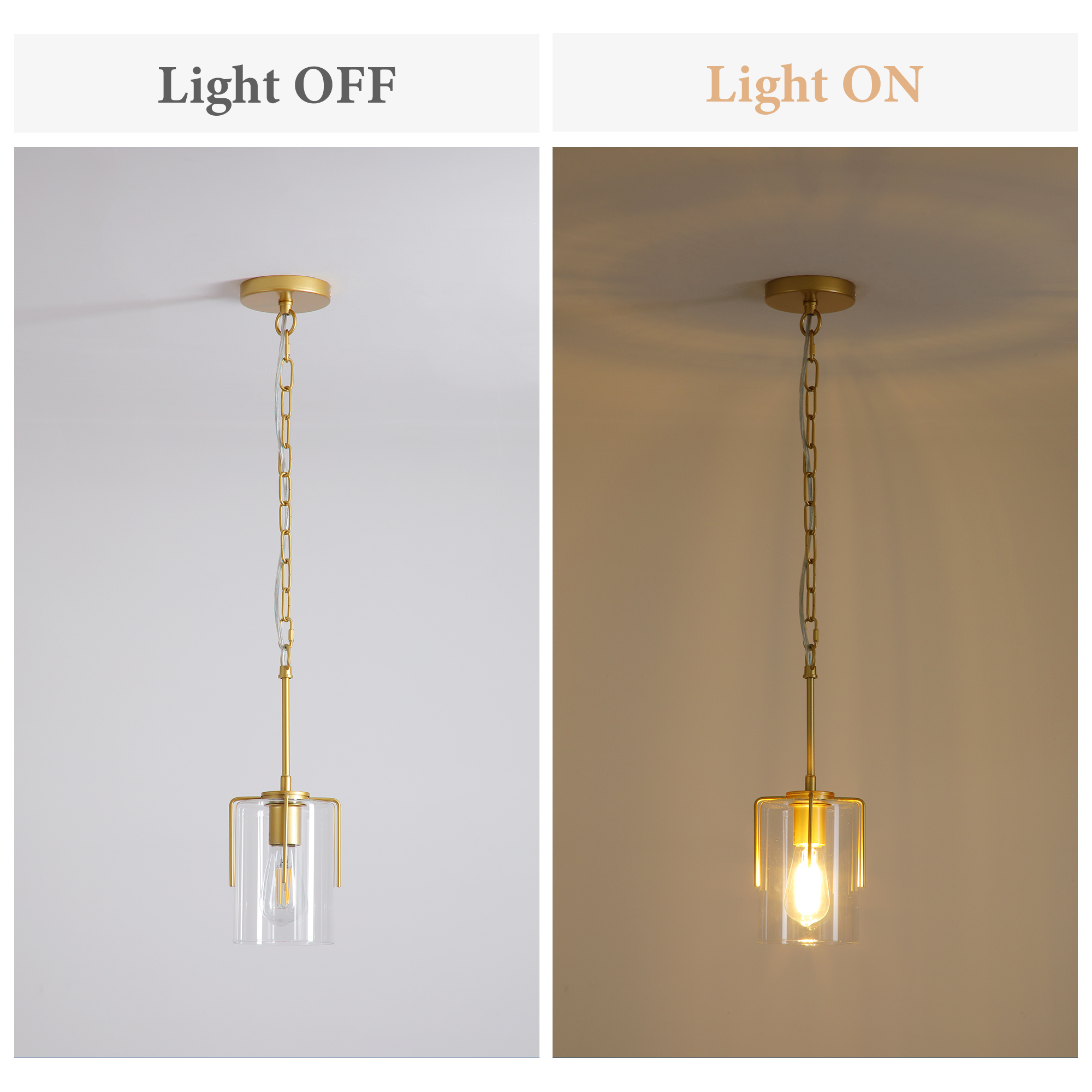Anmytek 1‑Light Farmhouse Gold Pendant Light Modern Adjustable Hanging Ceiling Fixture with Clear Glass for Dining Table Kitchen Island Entryway Hallway Bedroom