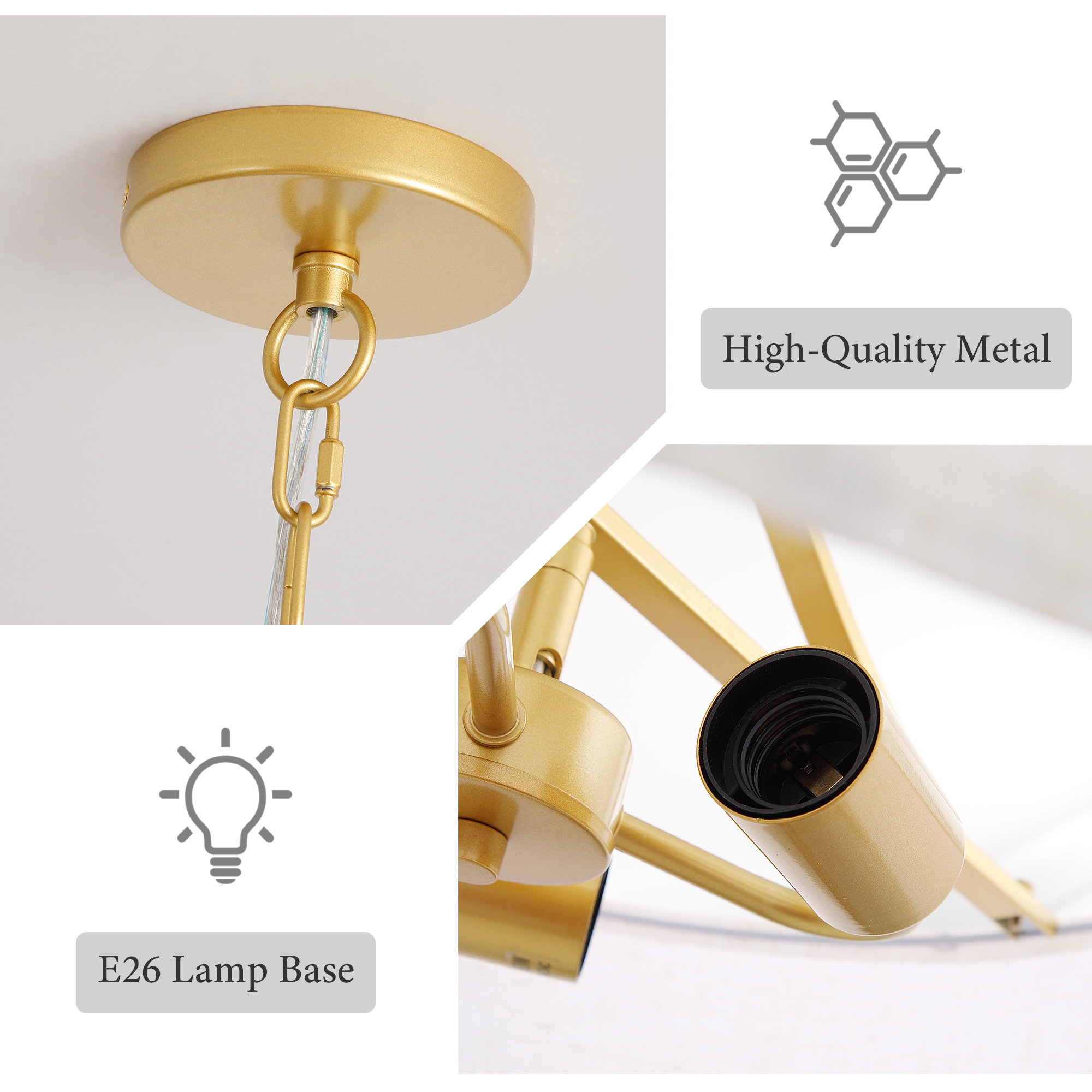 Anmytek 3‑Light Gold Fabric Drum Pendant Light Transitional Farmhouse Chandelier Adjustable Height Ceiling Light Fixture for Dining Room Kitchen Island Living Room Entryway