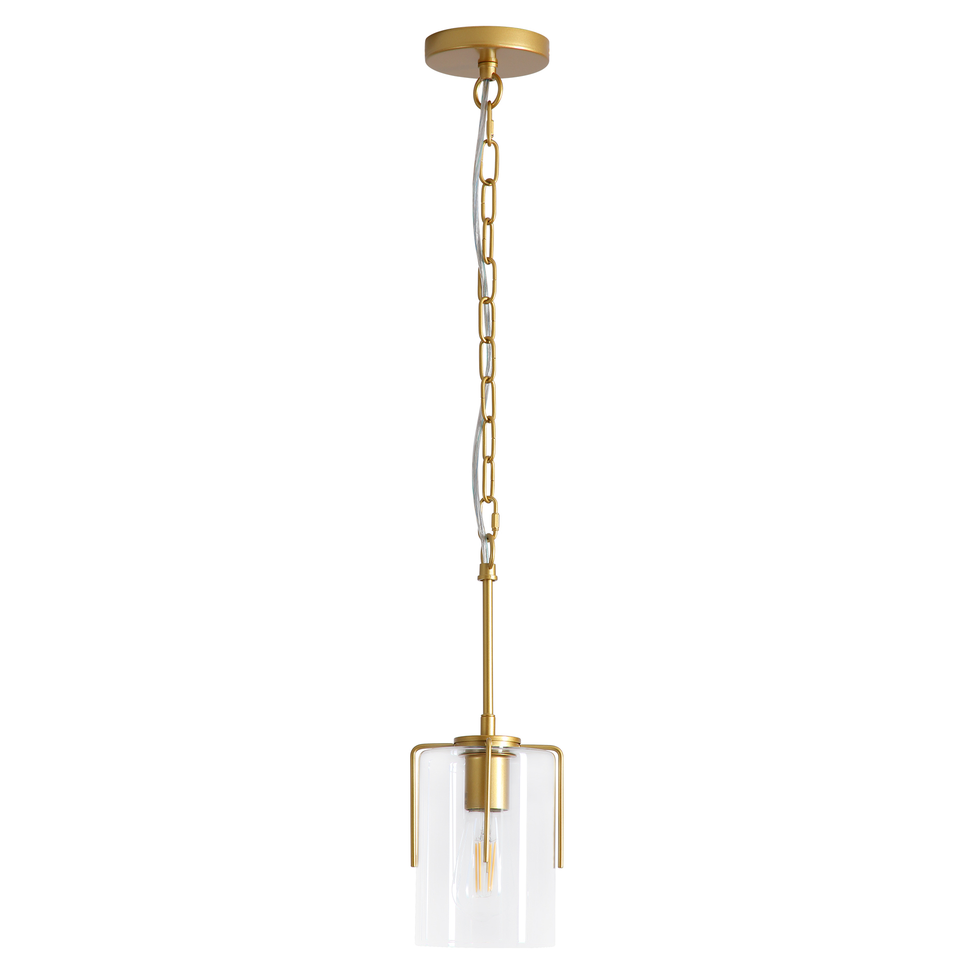 Anmytek 1‑Light Farmhouse Gold Pendant Light Modern Adjustable Hanging Ceiling Fixture with Clear Glass for Dining Table Kitchen Island Entryway Hallway Bedroom