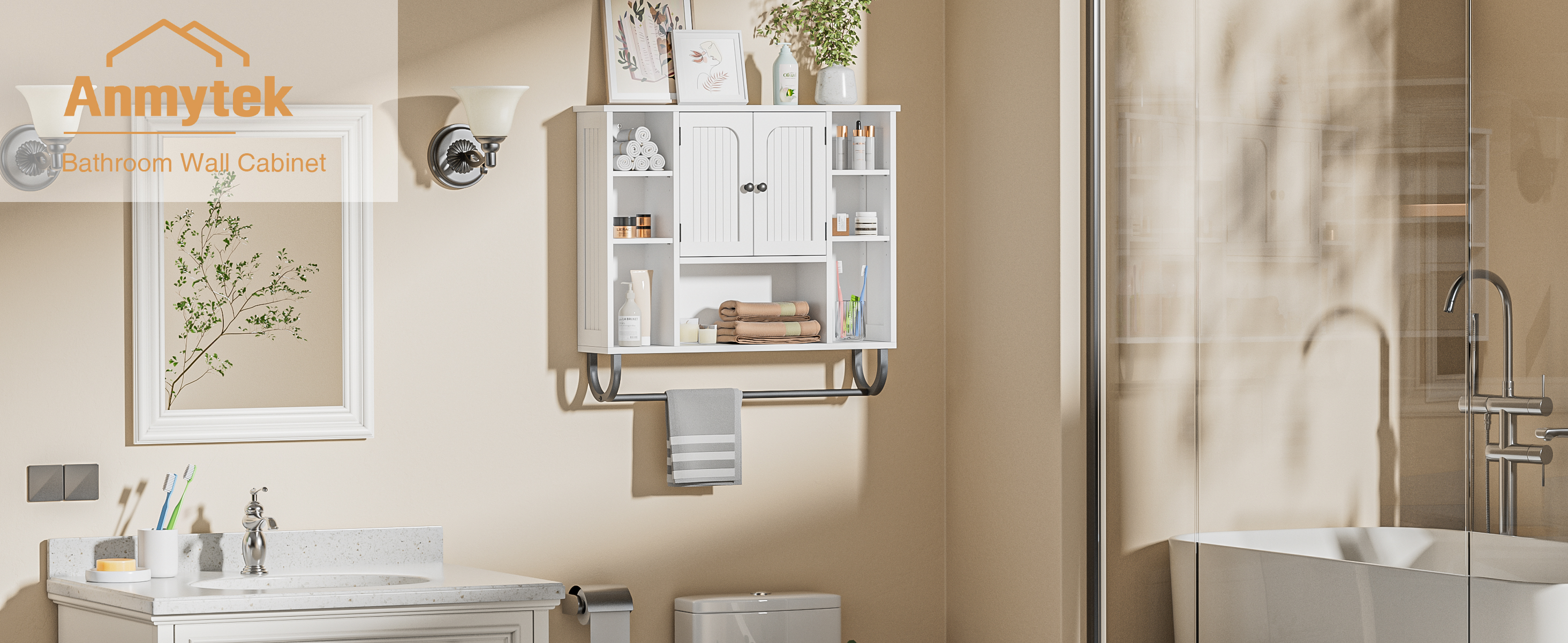 WhiteBathroom Wall Cabinet - Medicine Cabinet with Adjustable Shelves & Doors, 80*19*70 cm Over The Toilet Storage for Bathroom, Wall Mounted Organizer for Laundry Room Kitchen Living Room