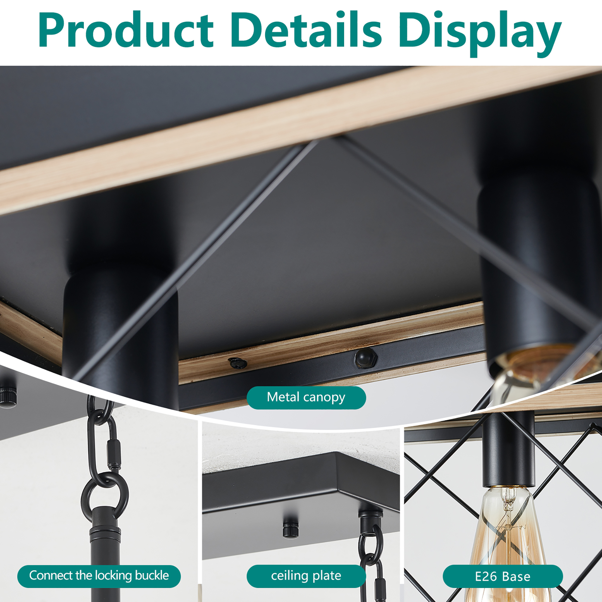 Anmytek 5‑Light Farmhouse Linear Chandelier Rustic Wood Rectangular Pendant Light Fixture for Dining Room Kitchen Island No Bulbs Included