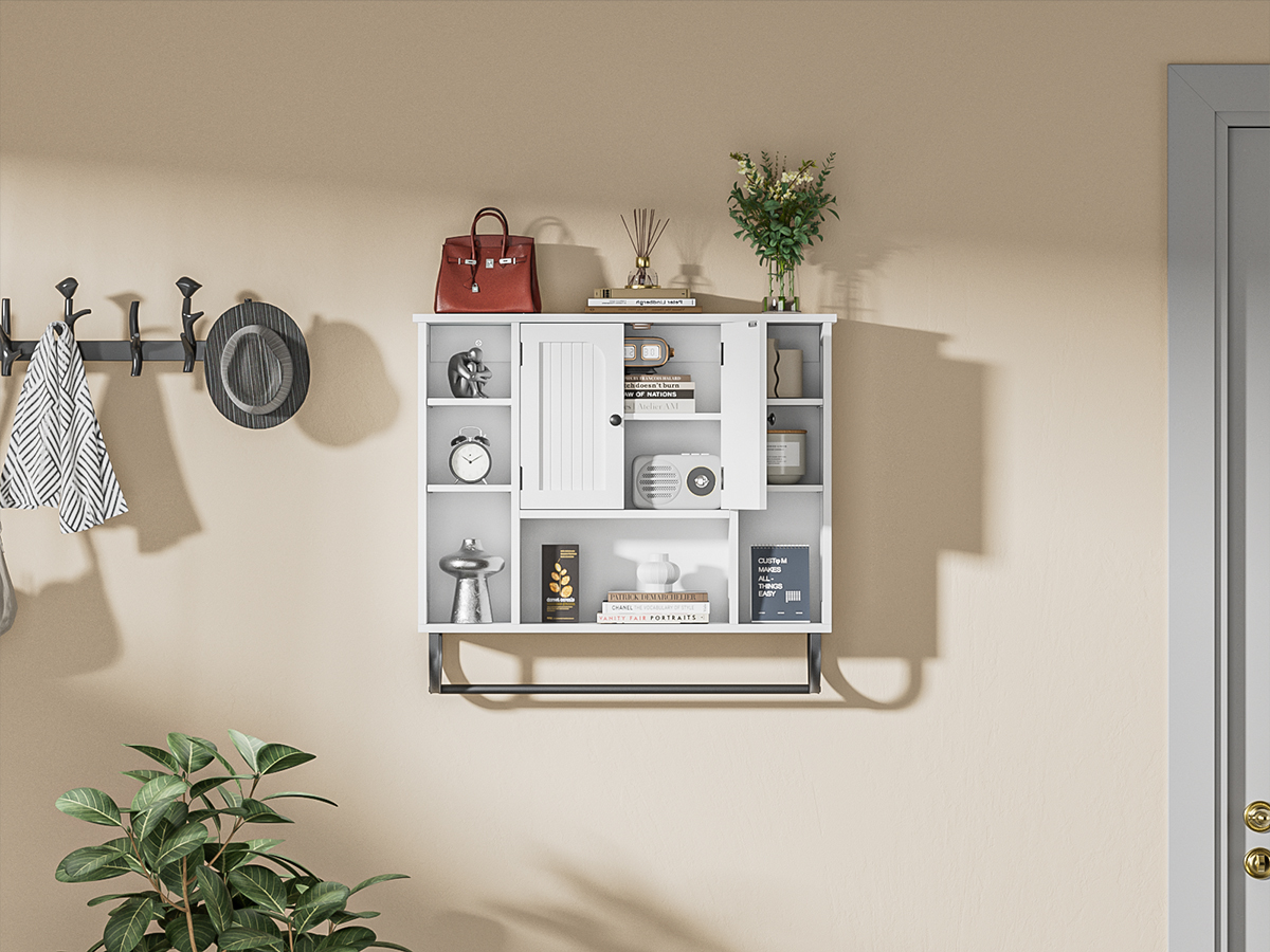WhiteBathroom Wall Cabinet - Medicine Cabinet with Adjustable Shelves & Doors, 80*19*70 cm Over The Toilet Storage for Bathroom, Wall Mounted Organizer for Laundry Room Kitchen Living Room